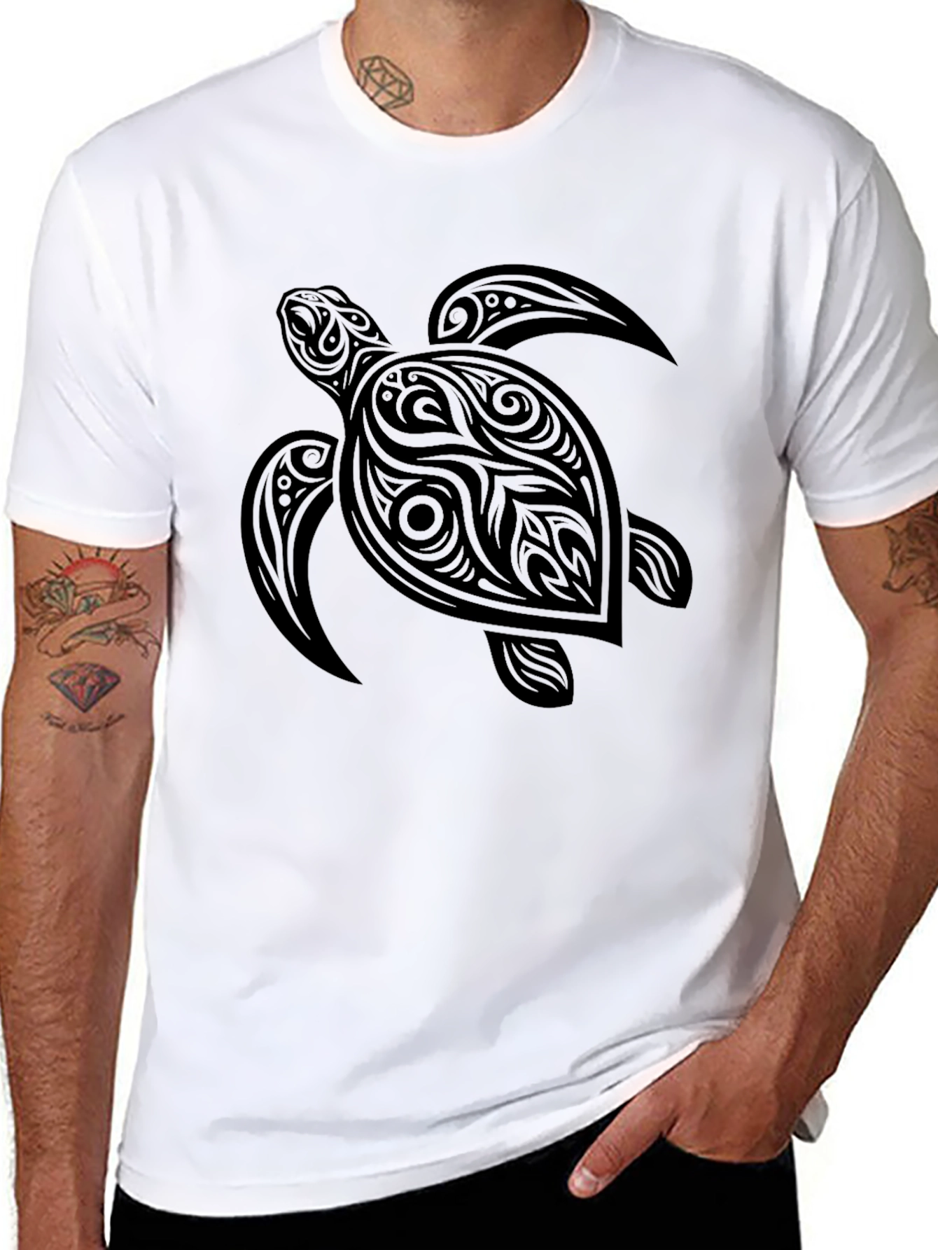 Tribal Turtle Graphic Tee - Black