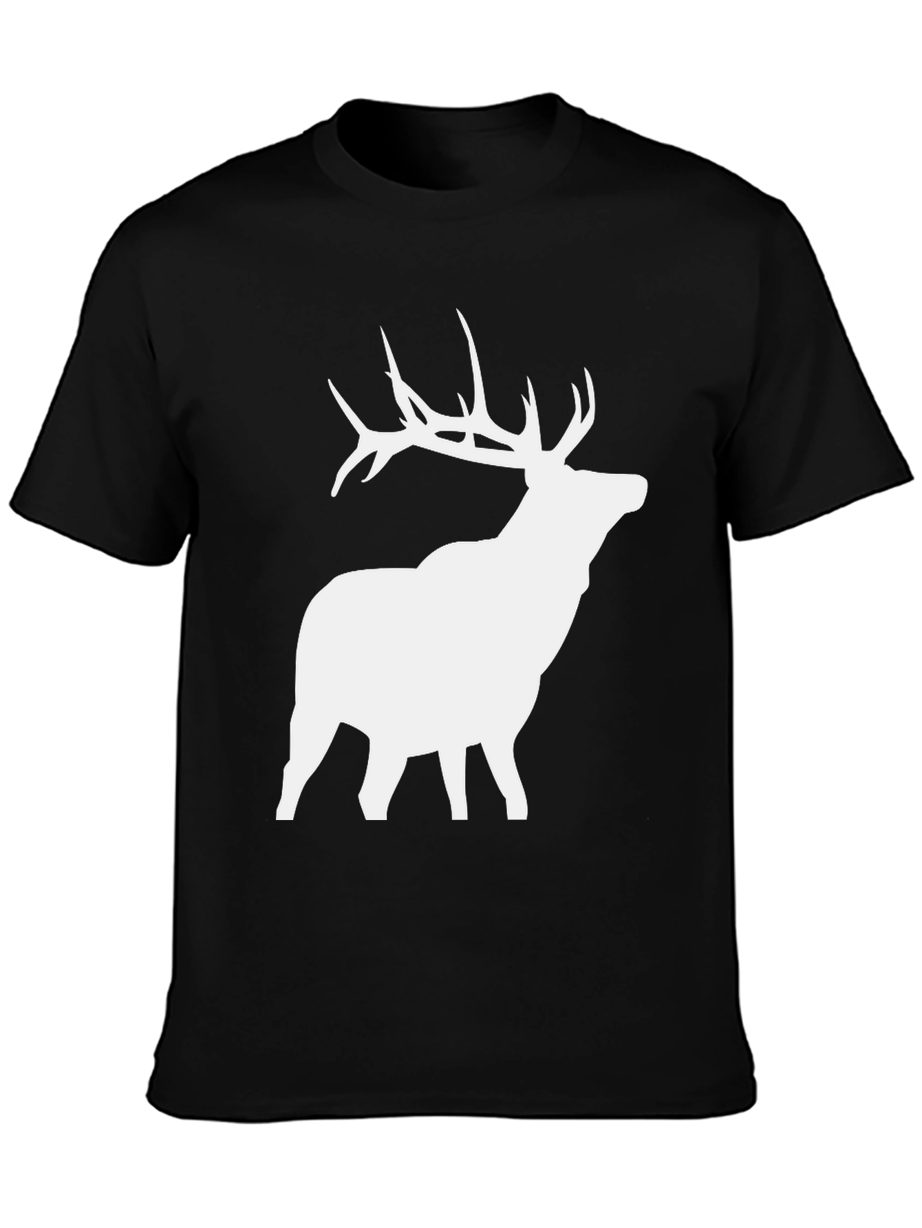Elk Silhouette Graphic Tee - Black Cotton Blend Shirt