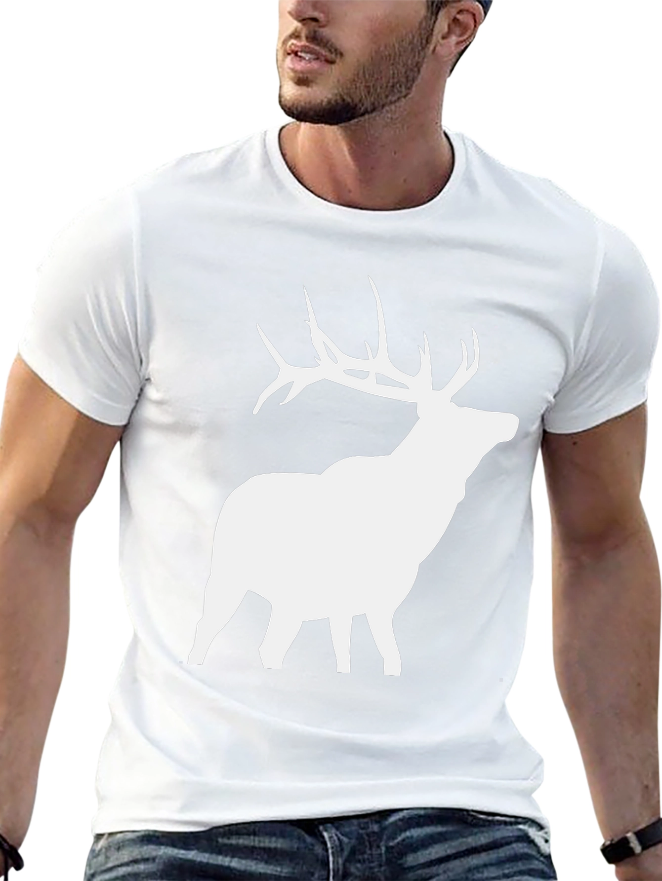 Elk Silhouette Graphic Tee - Black Cotton Blend Shirt