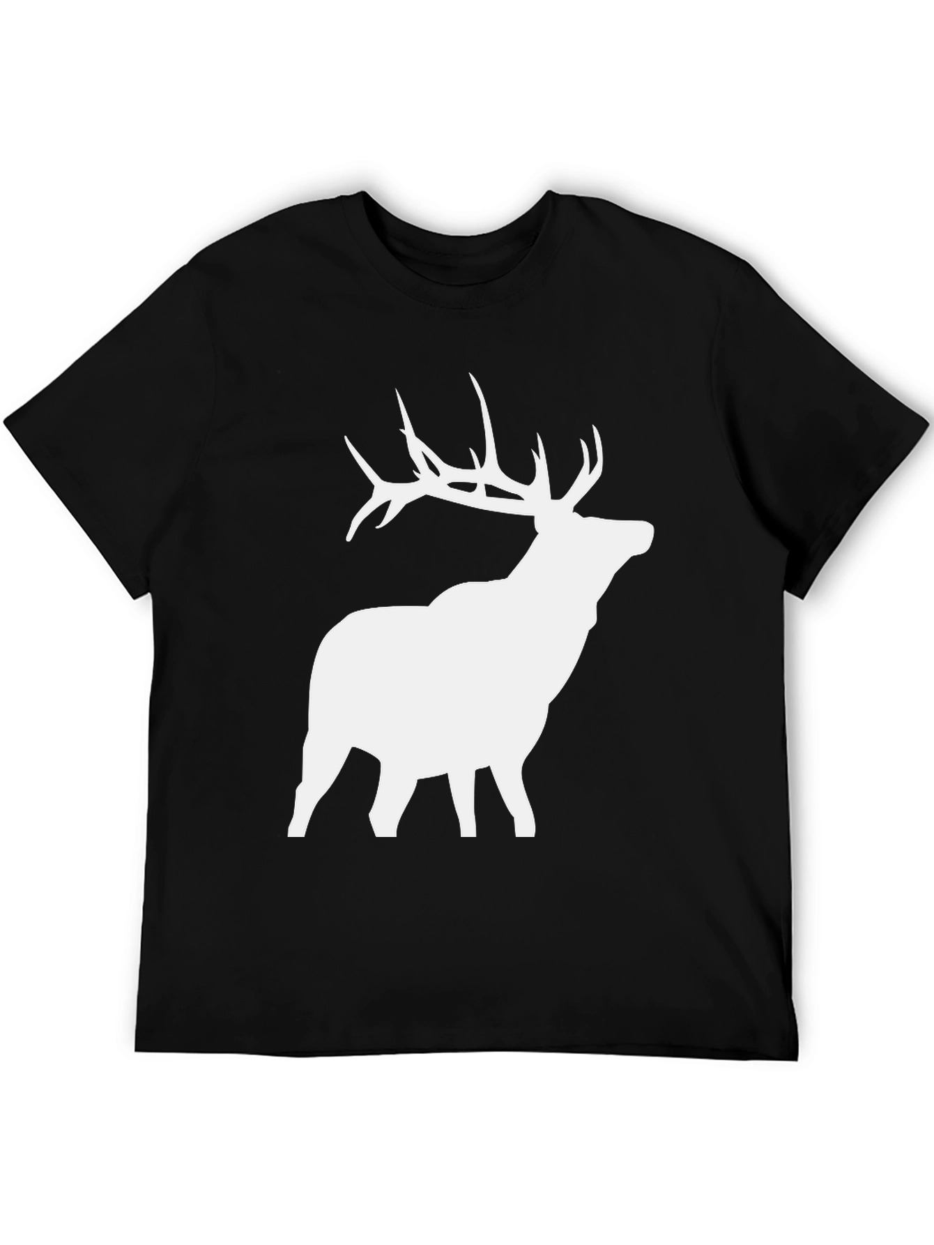 Elk Silhouette Graphic Tee - Black Cotton Blend Shirt