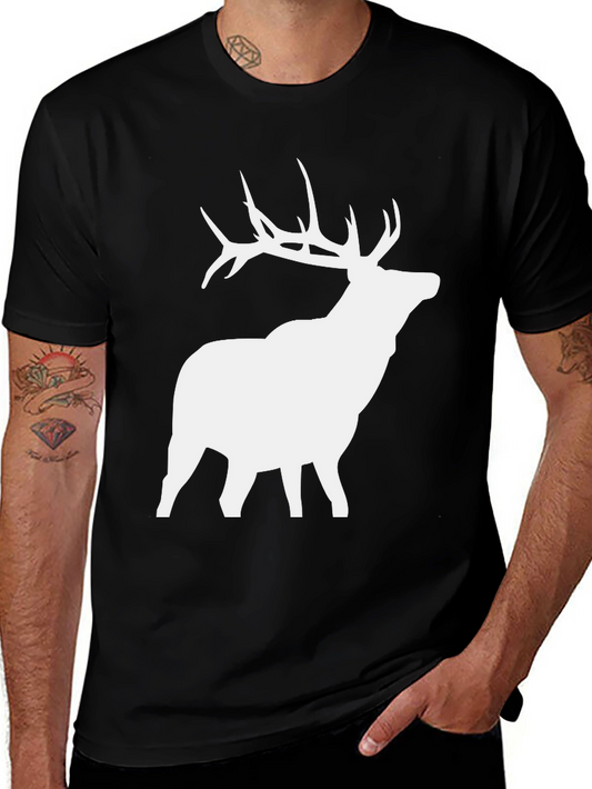 Elk Silhouette Graphic Tee - Black Cotton Blend Shirt
