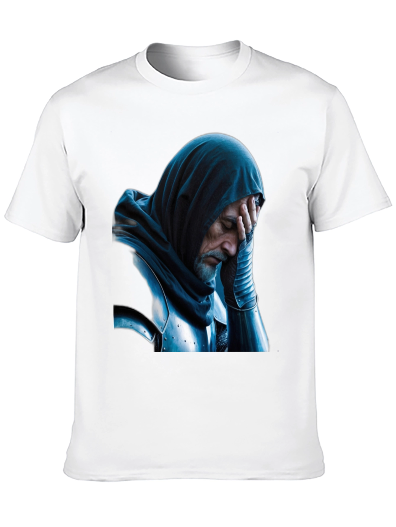 Distressed Knight Graphic Tee - Black Cotton T-Shirt
