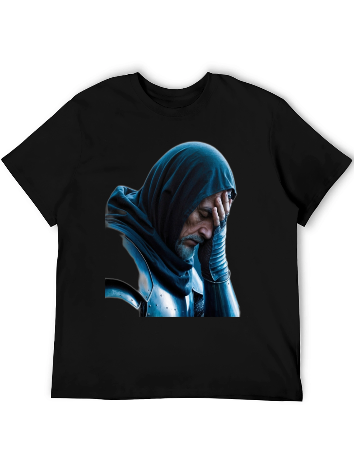 Distressed Knight Graphic Tee - Black Cotton T-Shirt