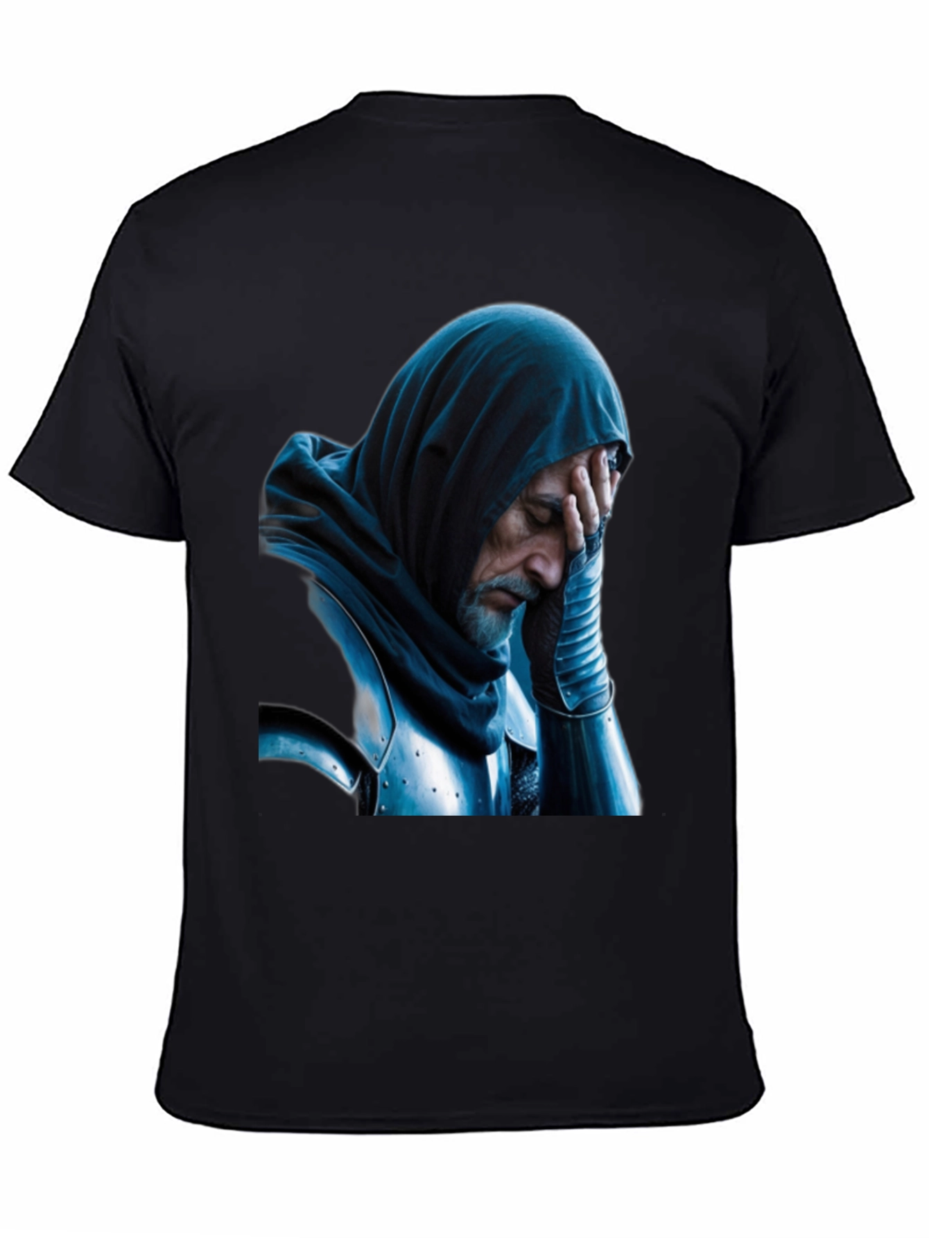 Distressed Knight Graphic Tee - Black Cotton T-Shirt