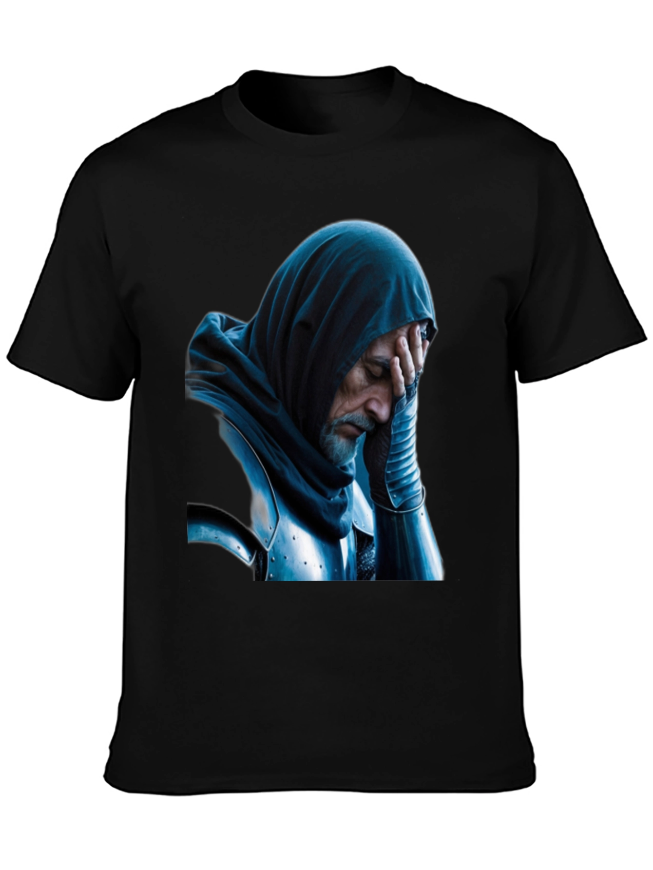 Distressed Knight Graphic Tee - Black Cotton T-Shirt