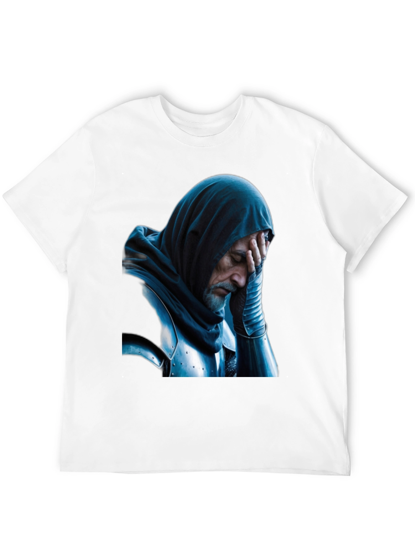 Distressed Knight Graphic Tee - Black Cotton T-Shirt
