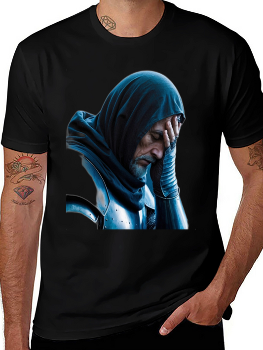 Distressed Knight Graphic Tee - Black Cotton T-Shirt