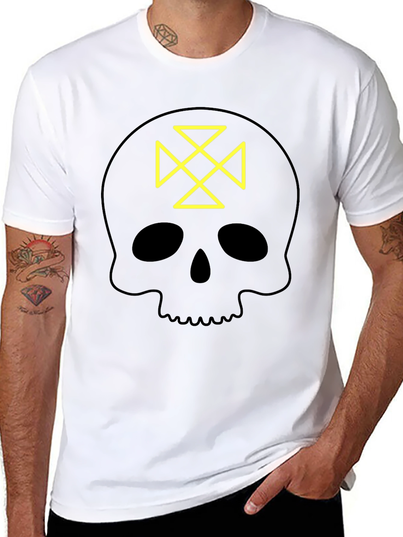 Skull Tee: Geometric Cross Design - Black Cotton Shirt