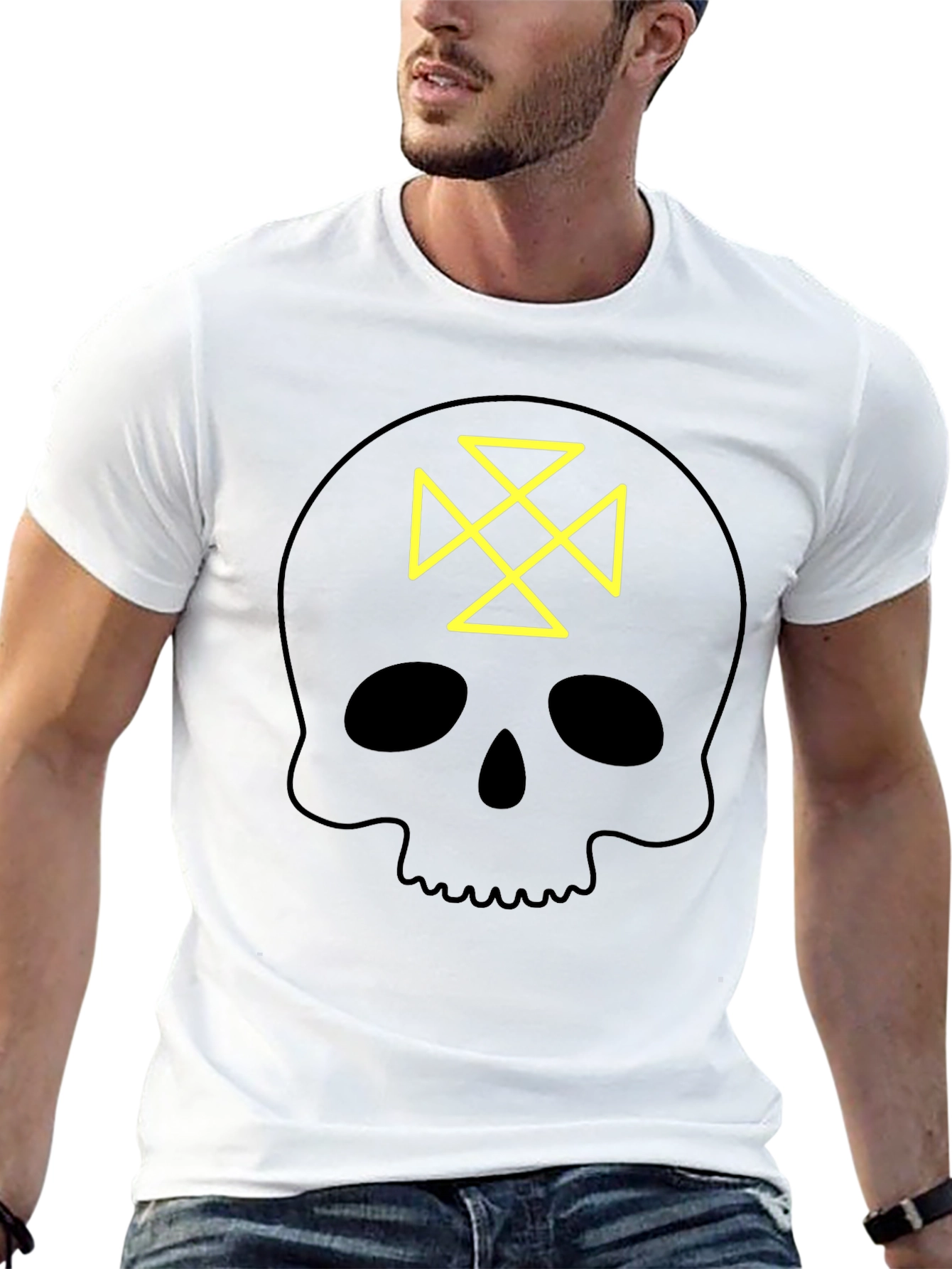 Skull Tee: Geometric Cross Design - Black Cotton Shirt