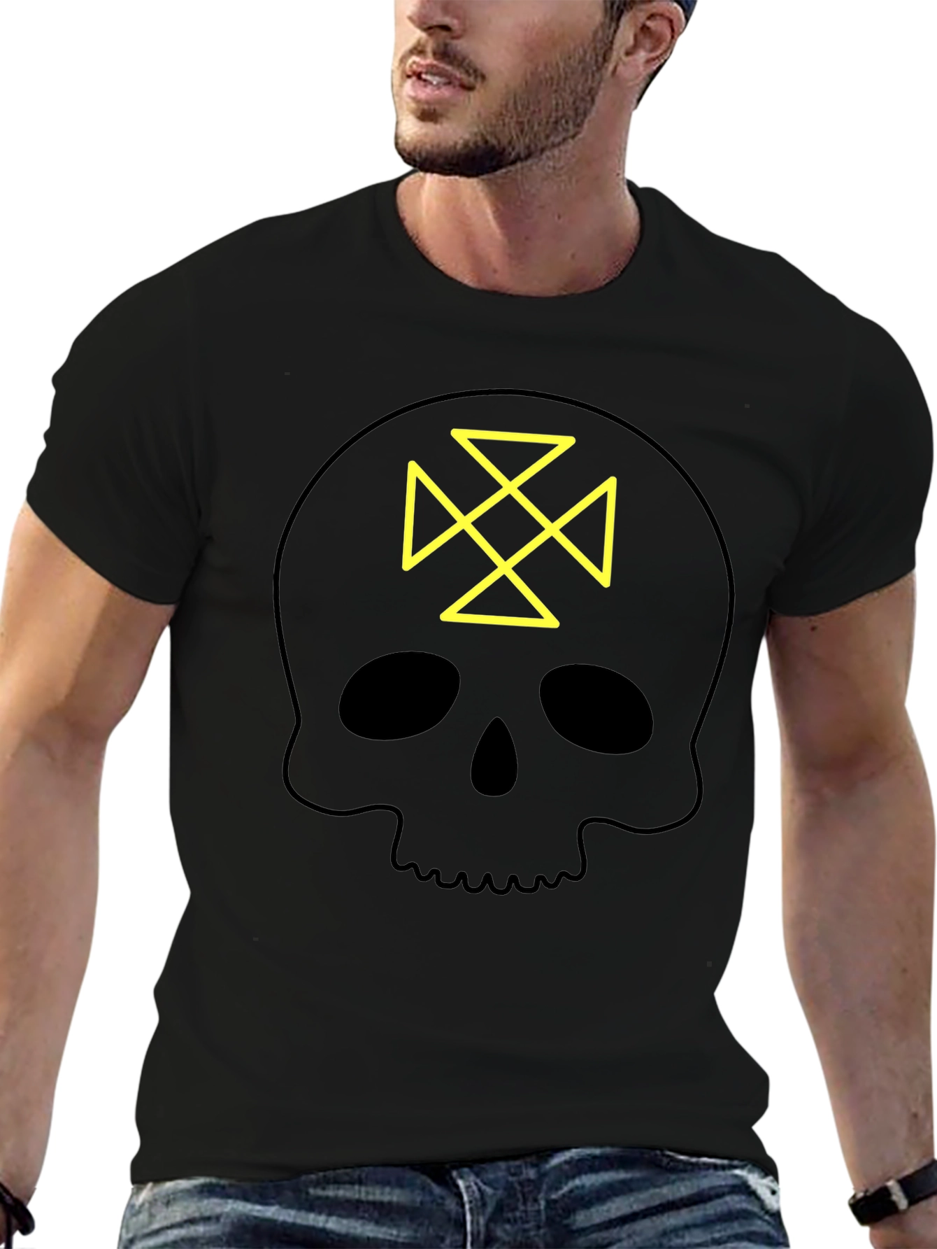 Skull Tee: Geometric Cross Design - Black Cotton Shirt