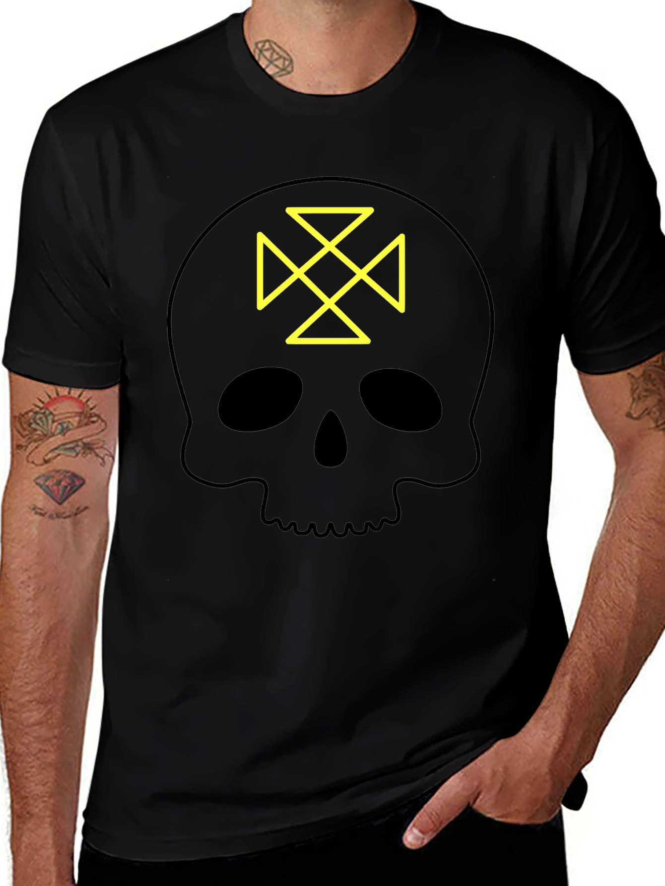 Skull Tee: Geometric Cross Design - Black Cotton Shirt