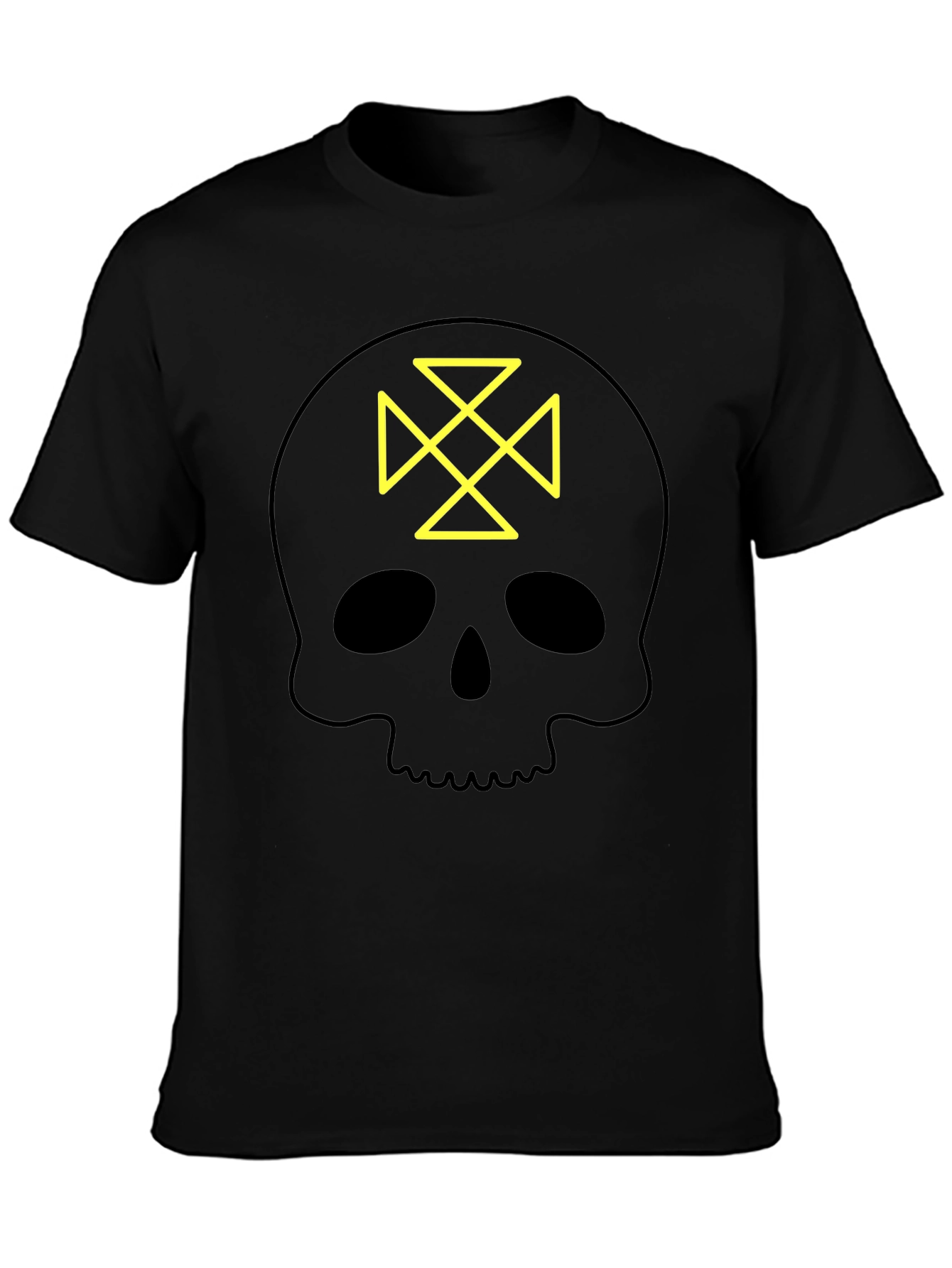 Skull Tee: Geometric Cross Design - Black Cotton Shirt