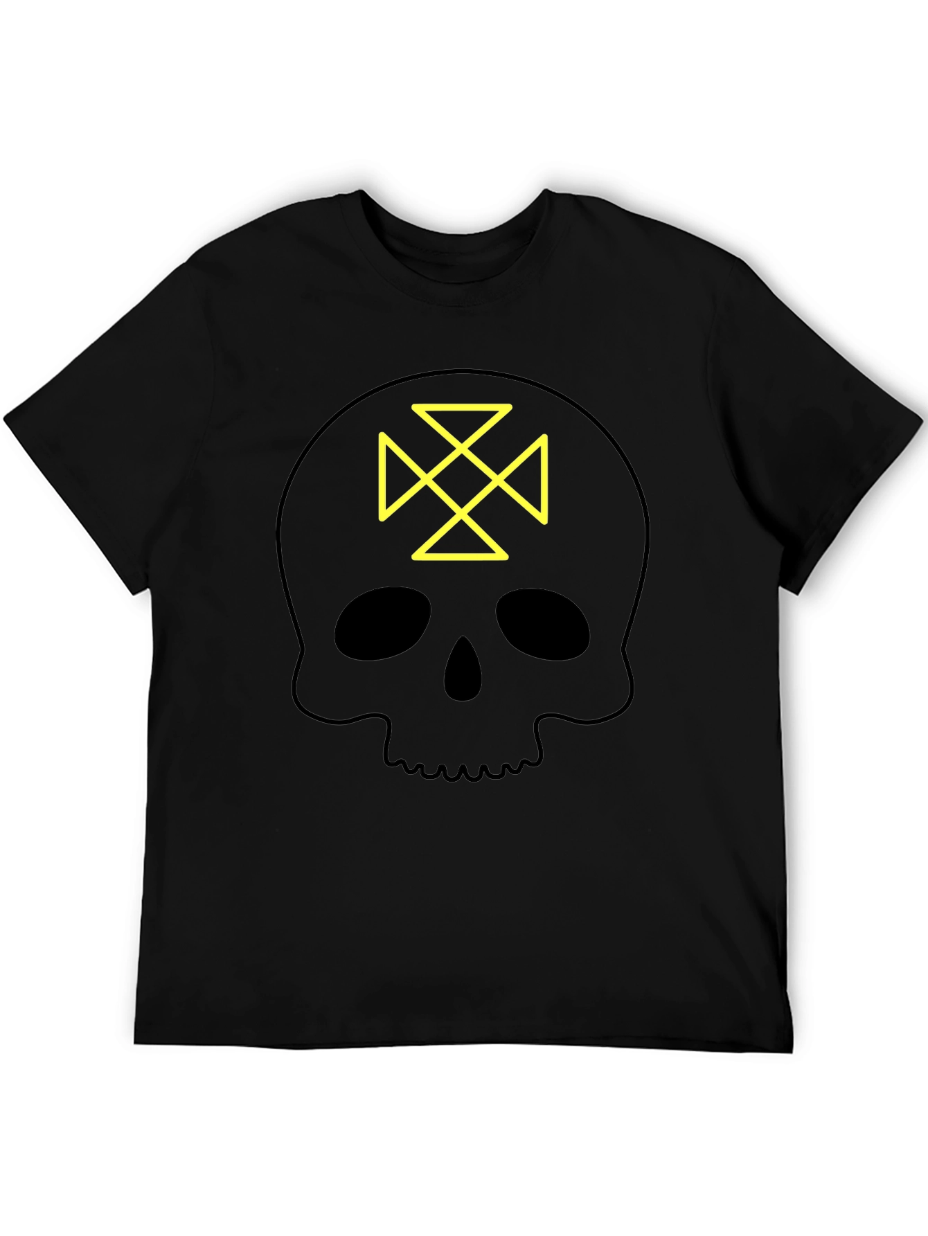 Skull Tee: Geometric Cross Design - Black Cotton Shirt