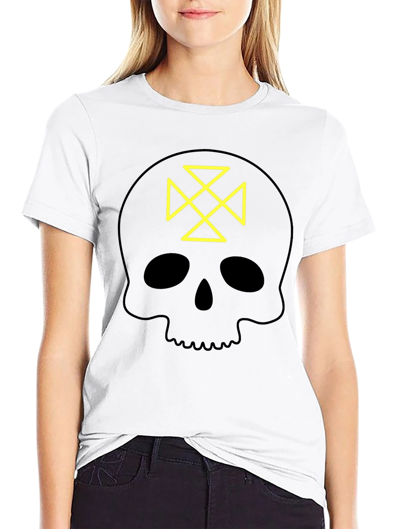 Skull Tee: Geometric Cross Design - Black Cotton Shirt