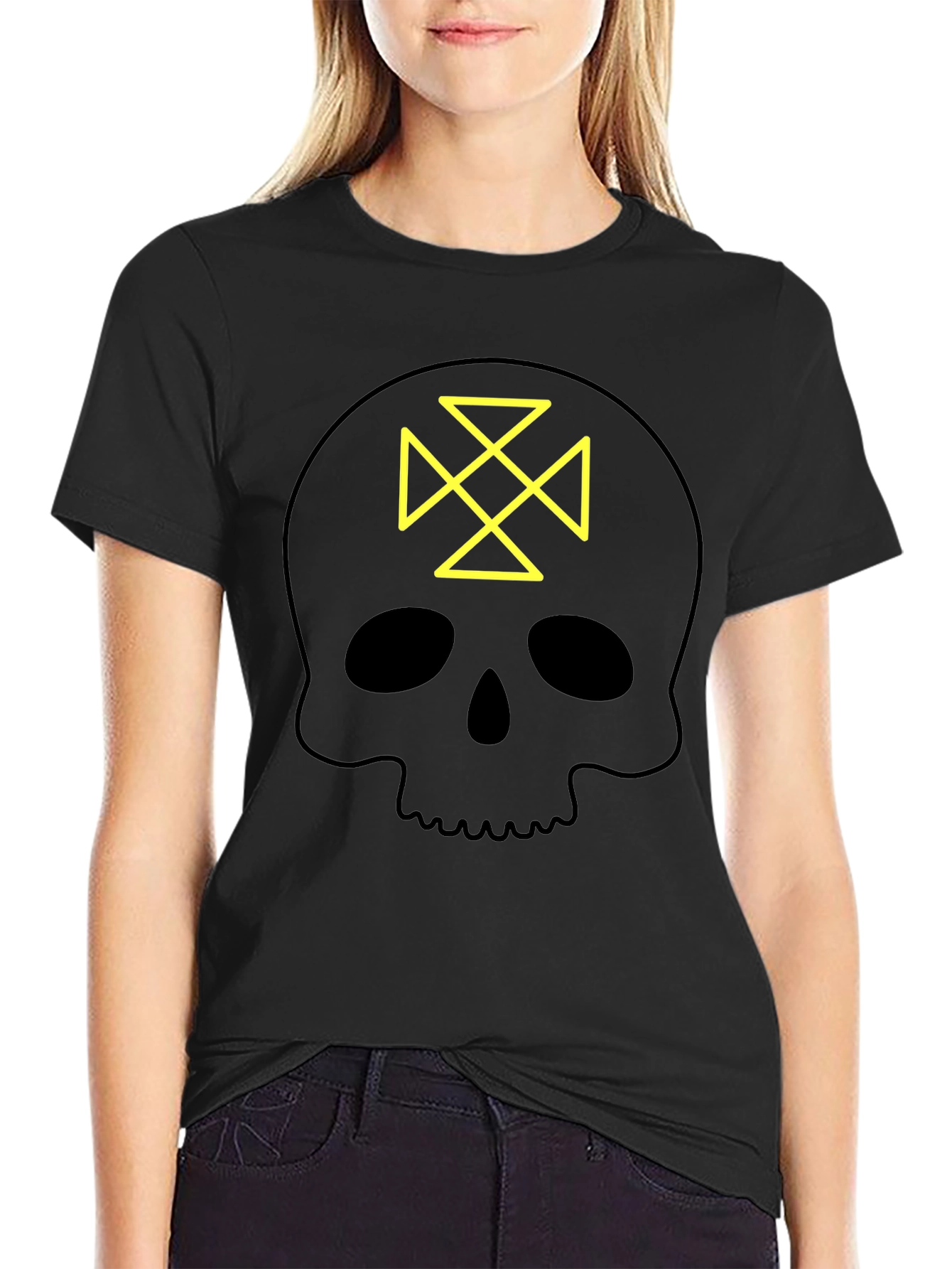 Skull Tee: Geometric Cross Design - Black Cotton Shirt