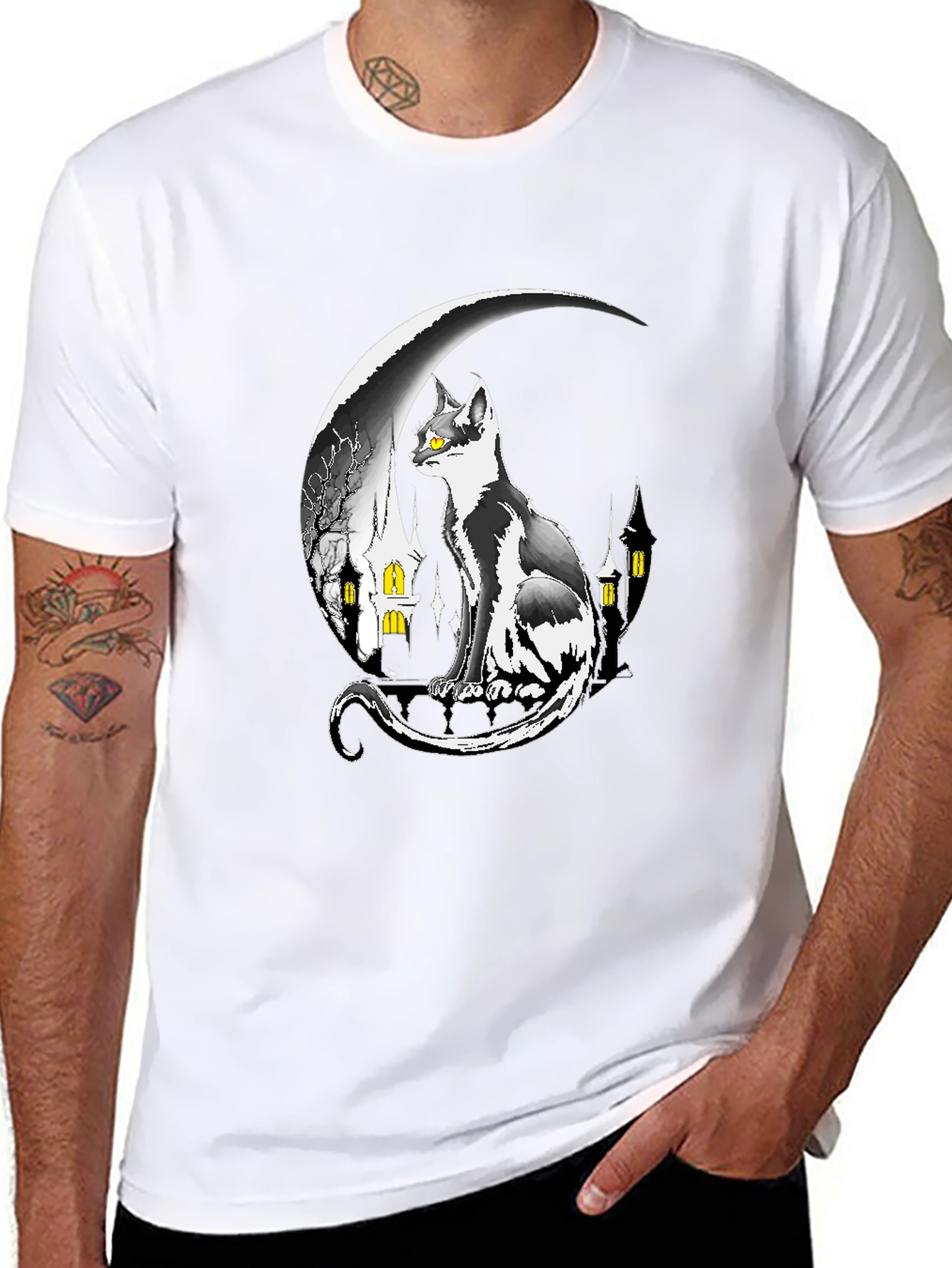 Cat On Moon Graphic Tee