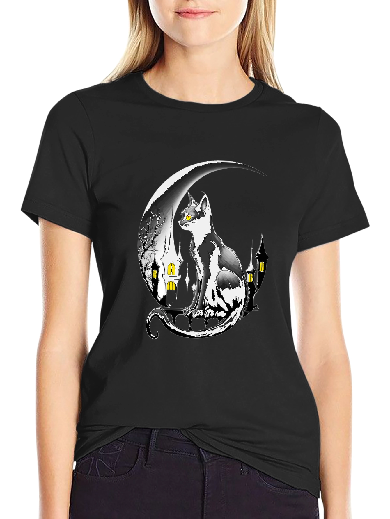 Cat On Moon Graphic Tee