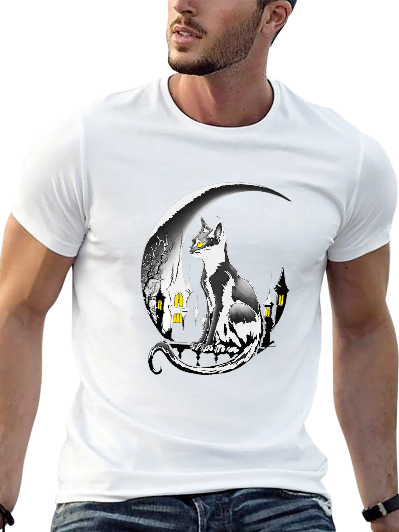 Cat On Moon Graphic Tee