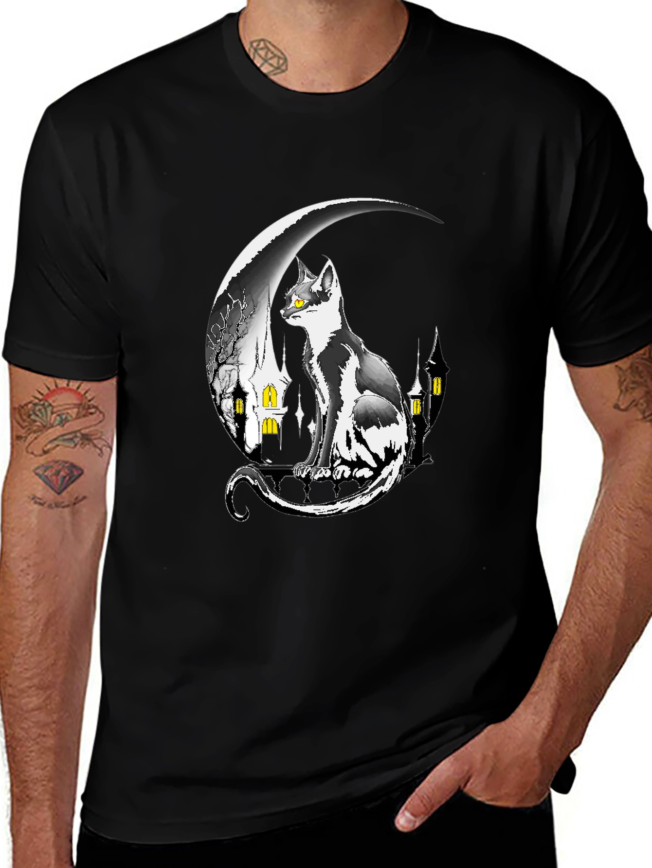 Cat On Moon Graphic Tee