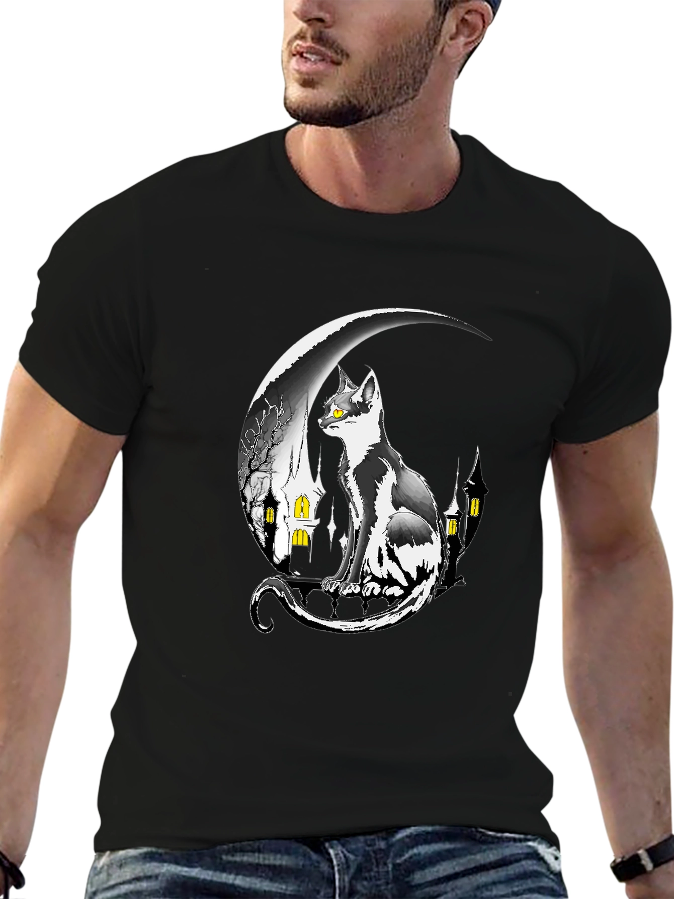 Cat On Moon Graphic Tee