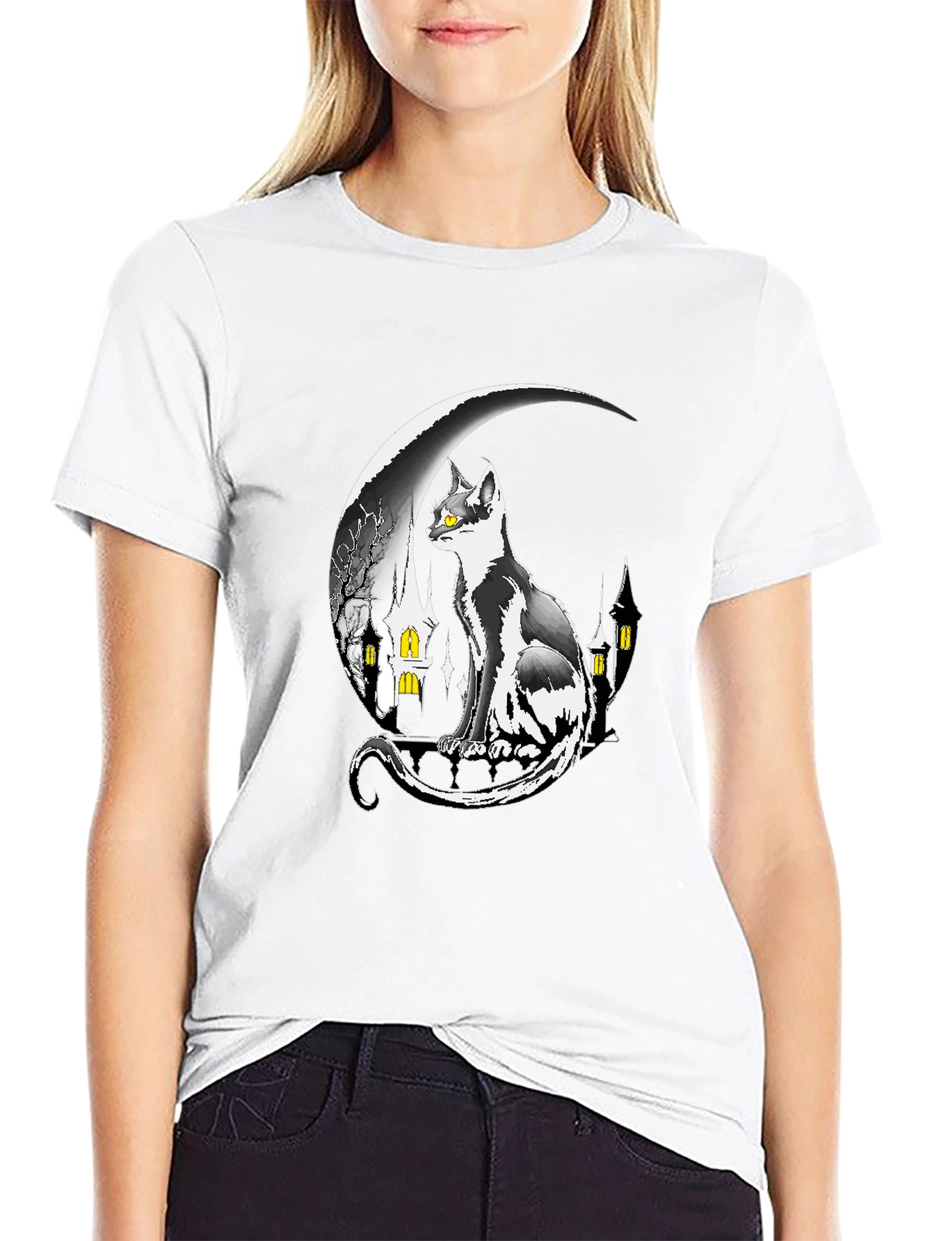 Cat On Moon Graphic Tee