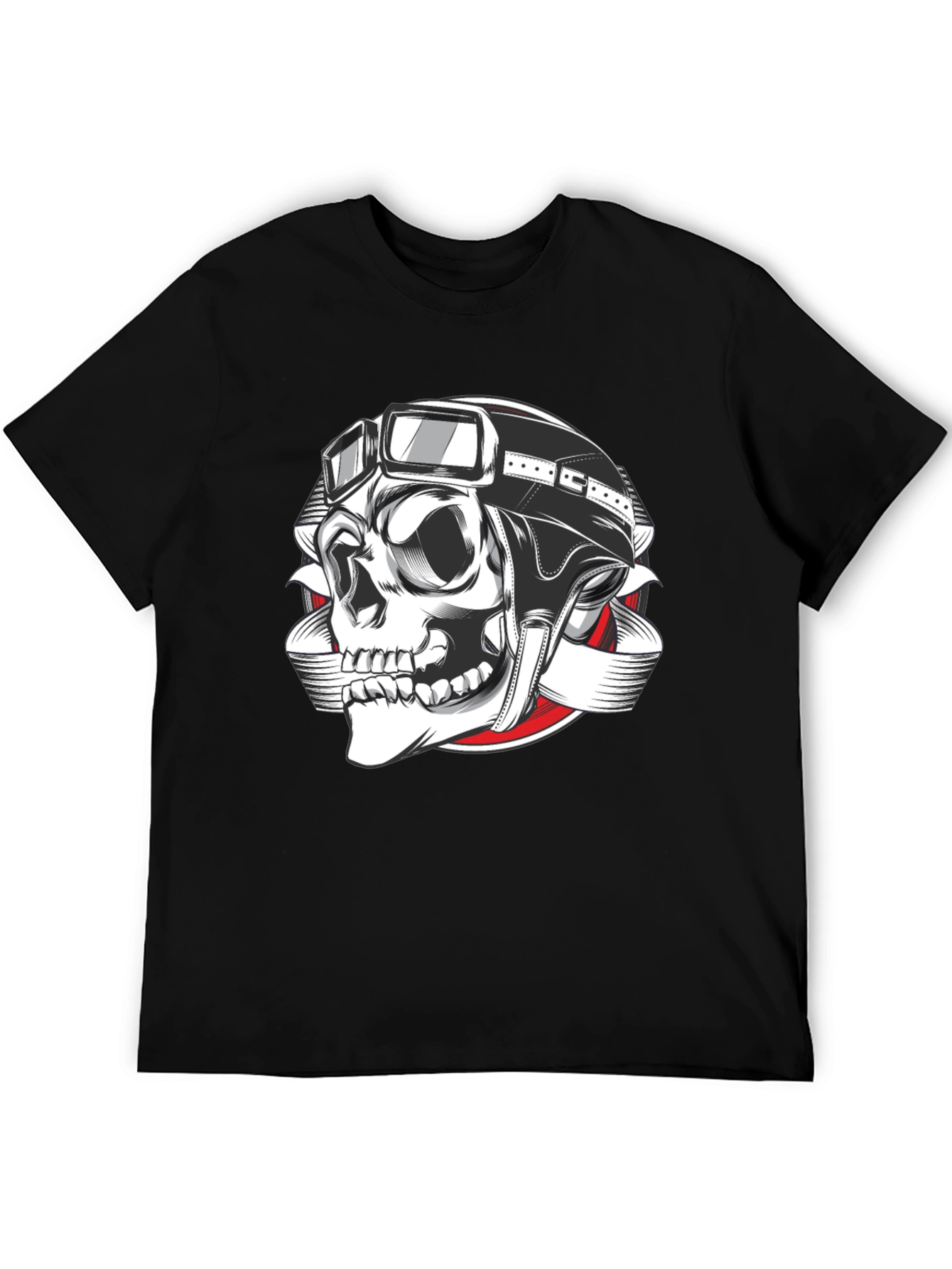 Biker Skull Graphic T-Shirt - Black