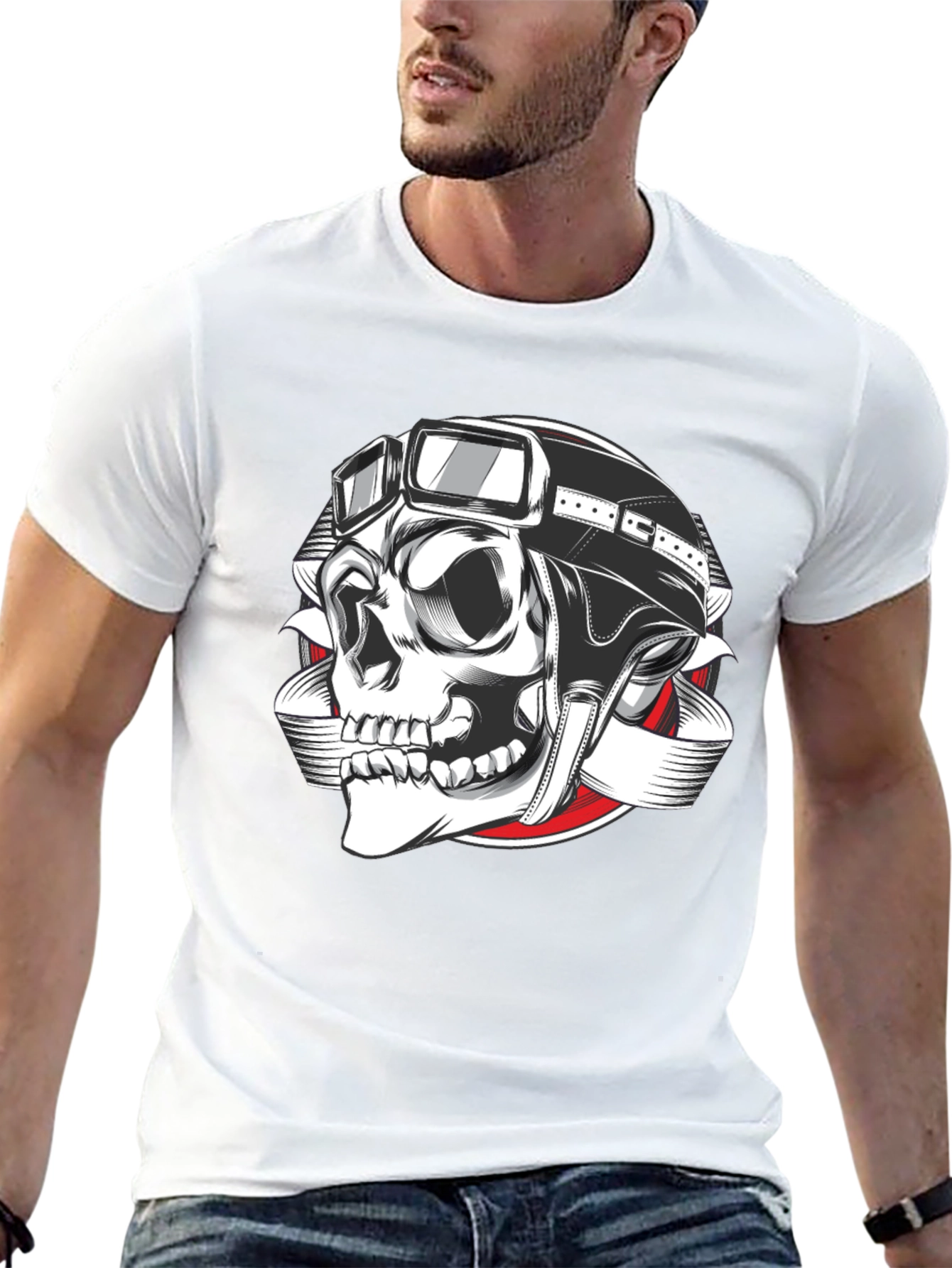 Biker Skull Graphic T-Shirt - Black