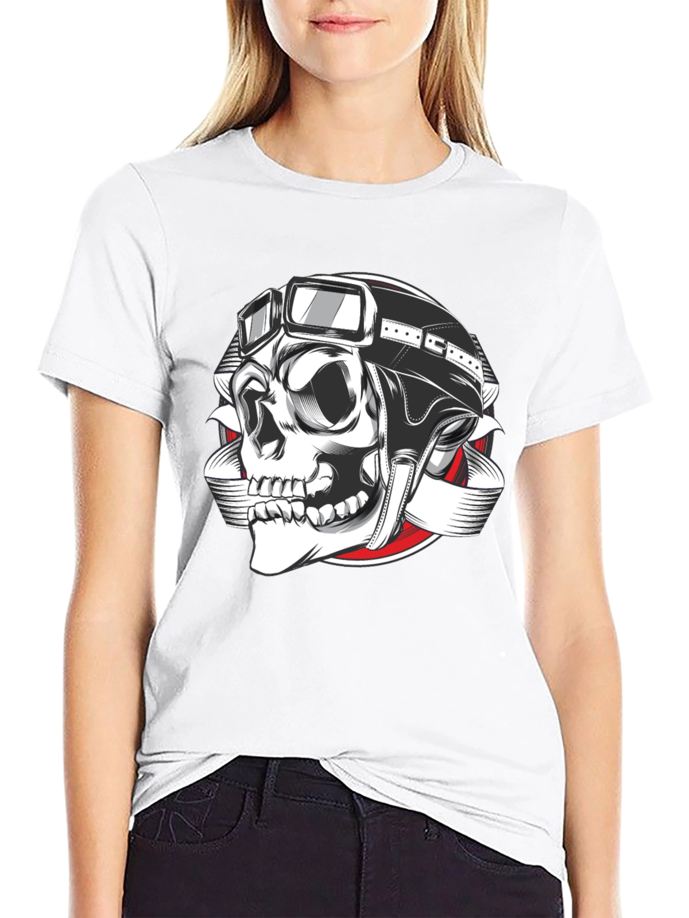 Biker Skull Graphic T-Shirt - Black