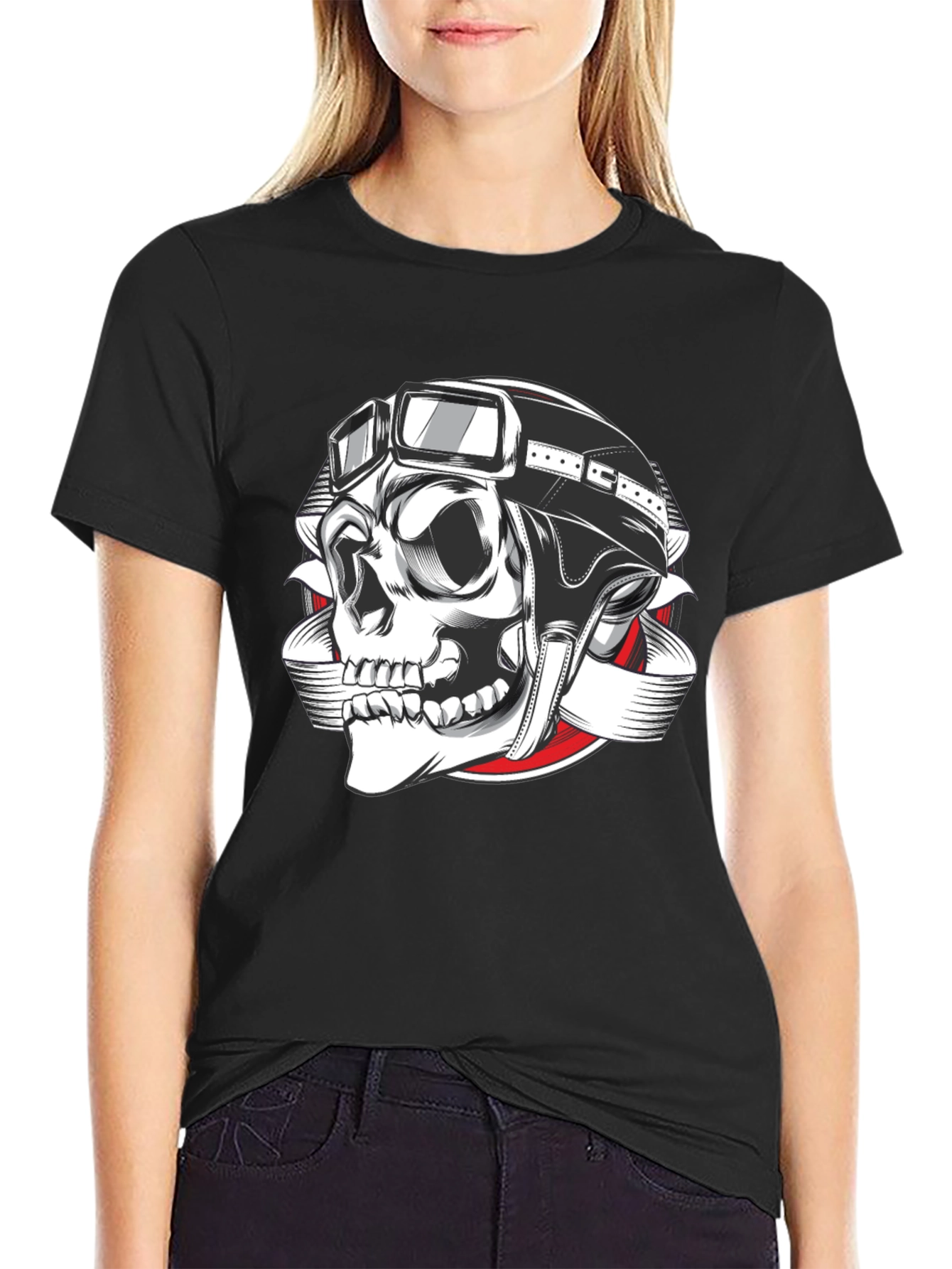 Biker Skull Graphic T-Shirt - Black