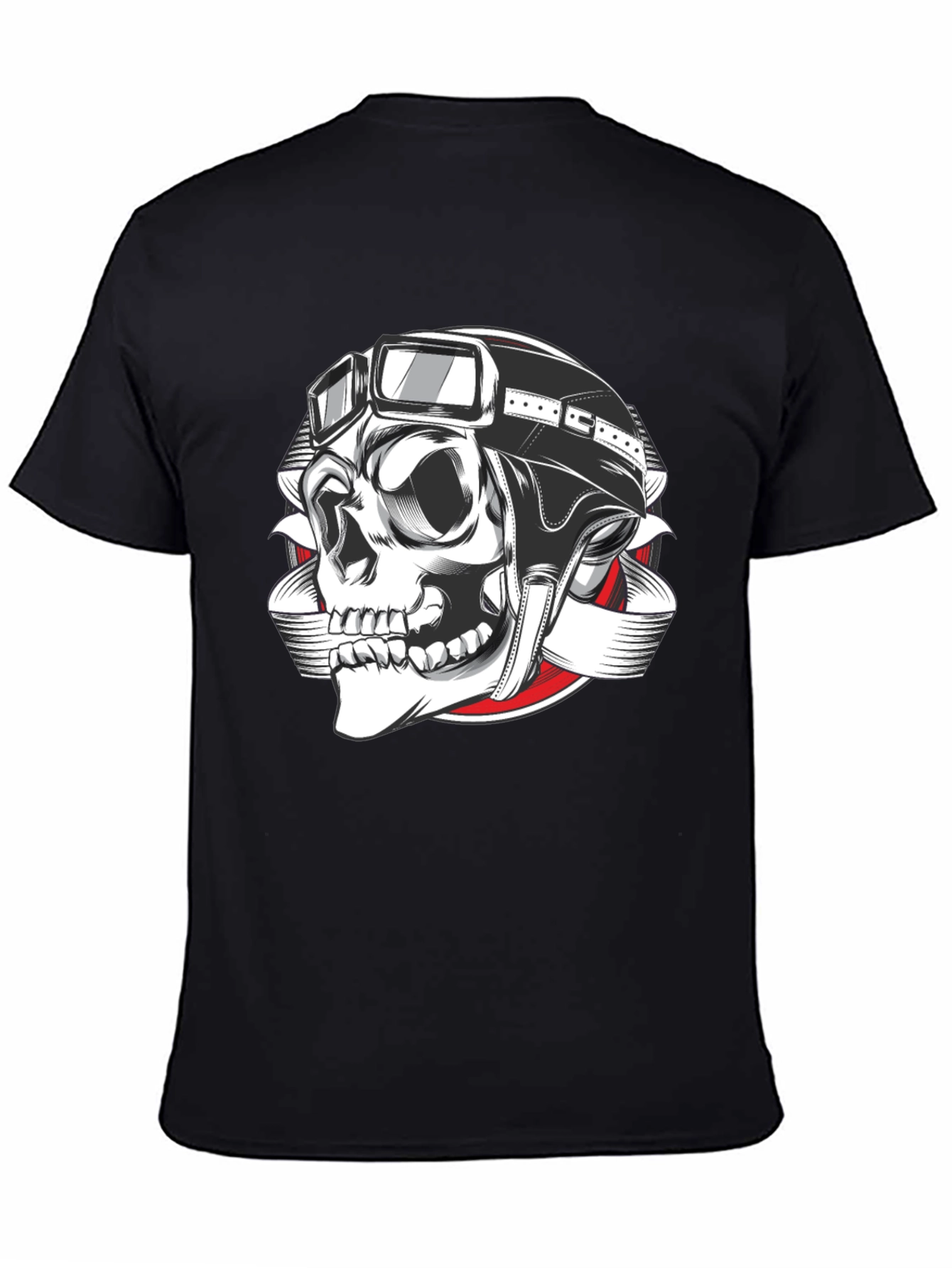 Biker Skull Graphic T-Shirt - Black