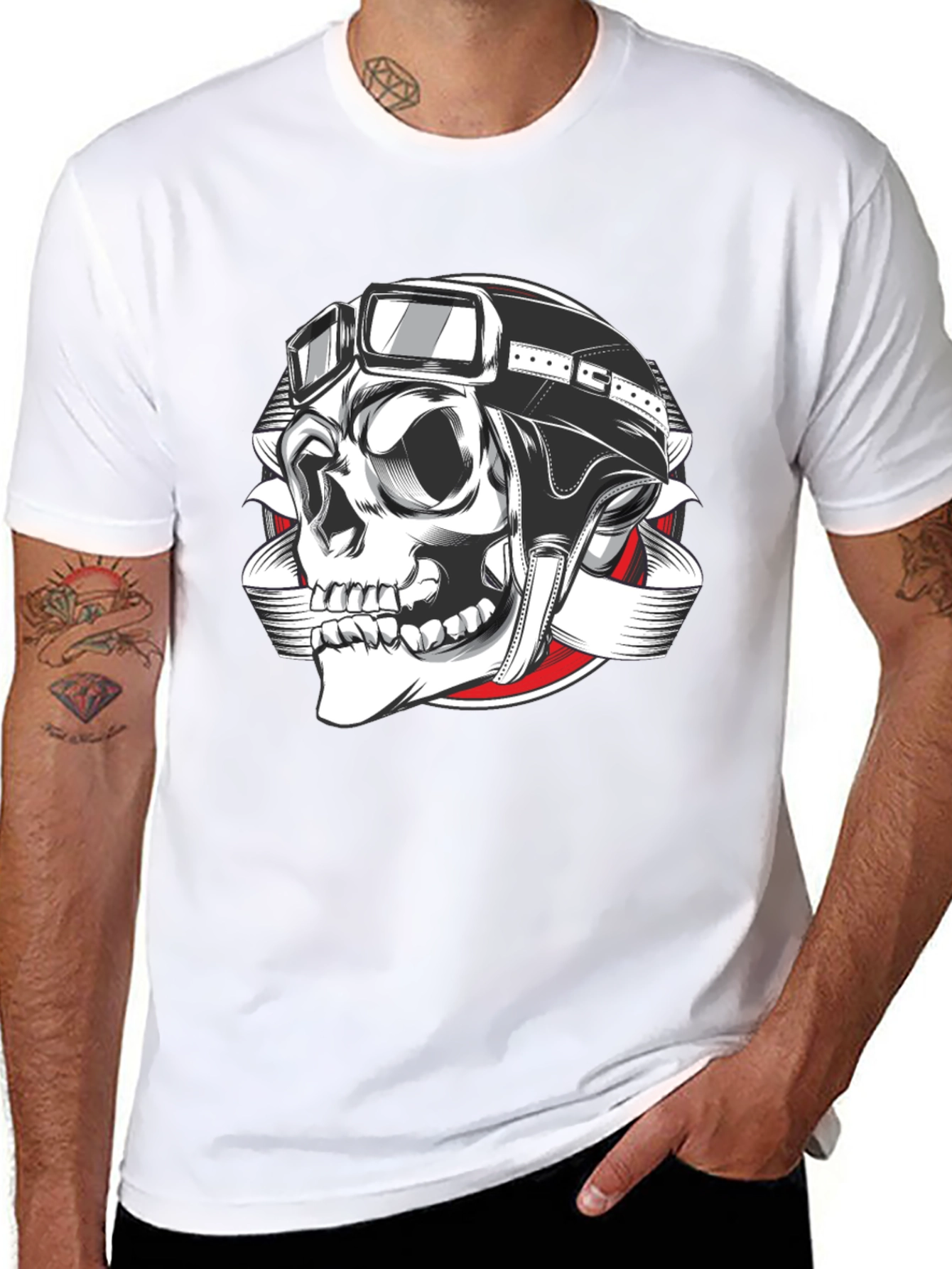Biker Skull Graphic T-Shirt - Black