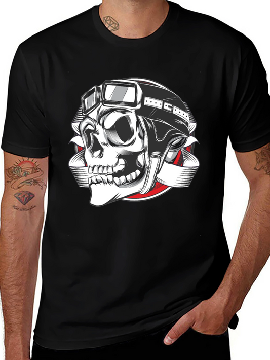 Biker Skull Graphic T-Shirt - Black