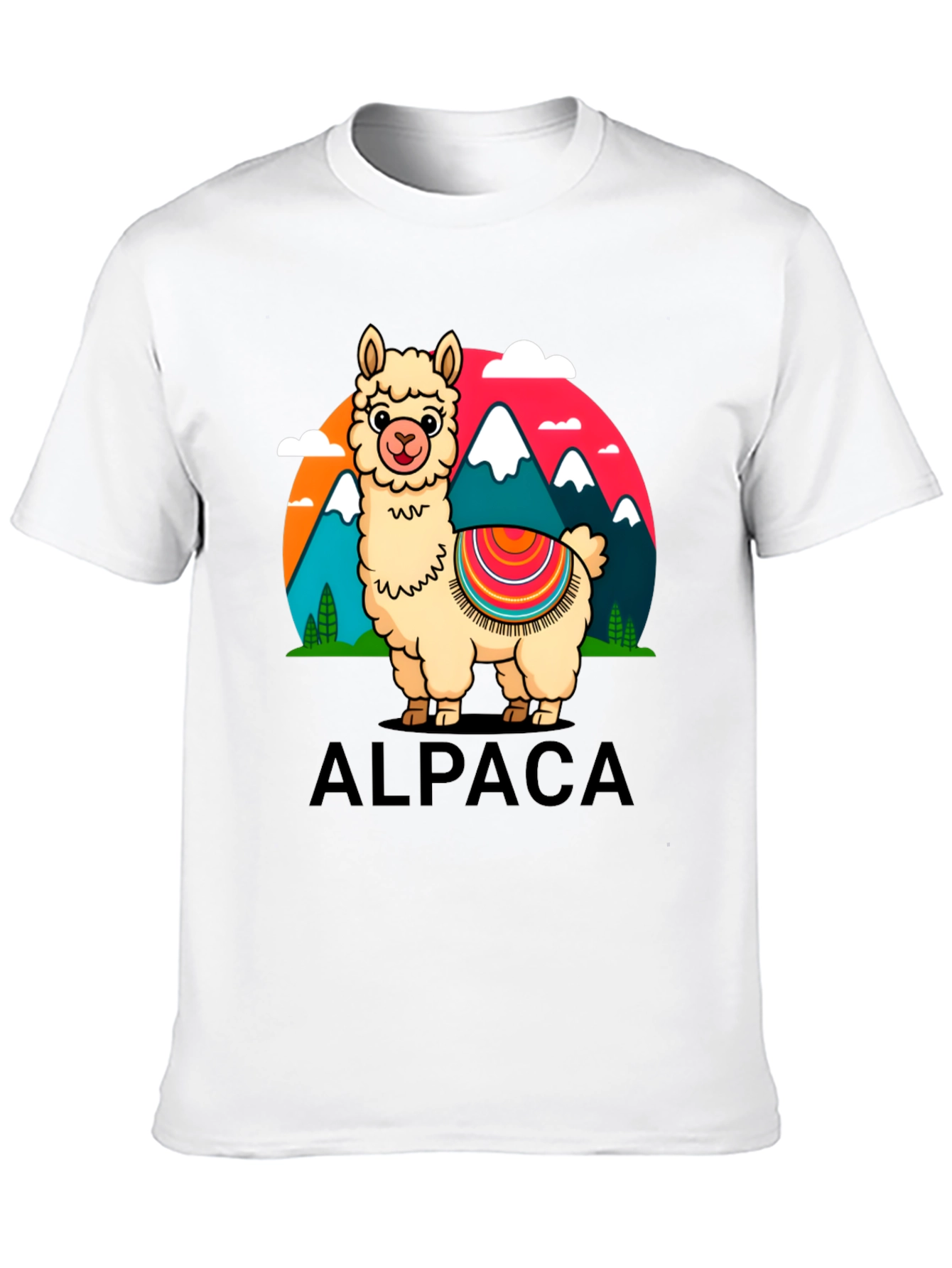 Alpaca Cartoon Graphic Tee - Black Cotton T-Shirt