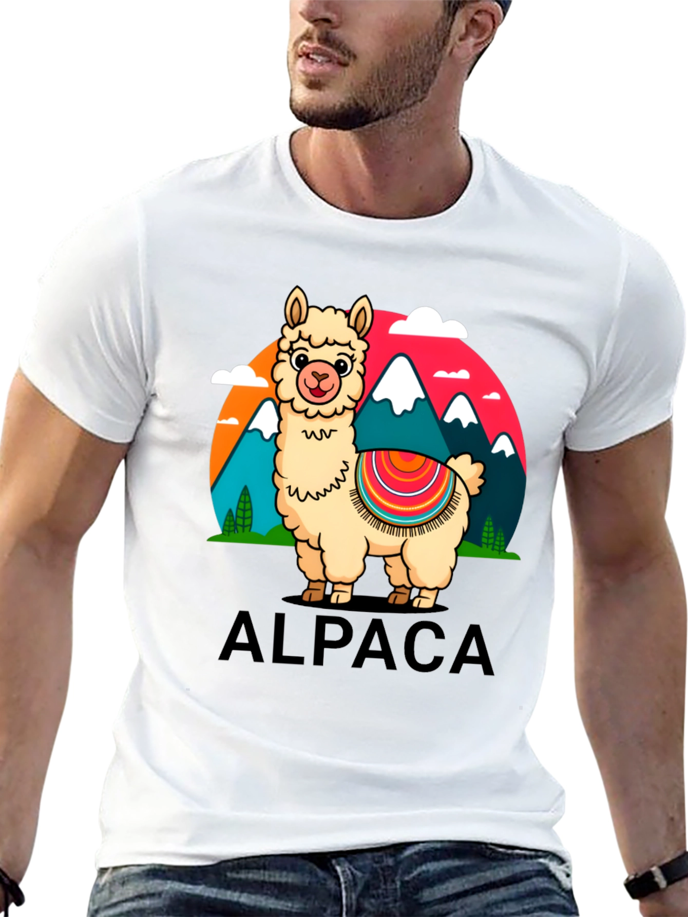 Alpaca Cartoon Graphic Tee - Black Cotton T-Shirt
