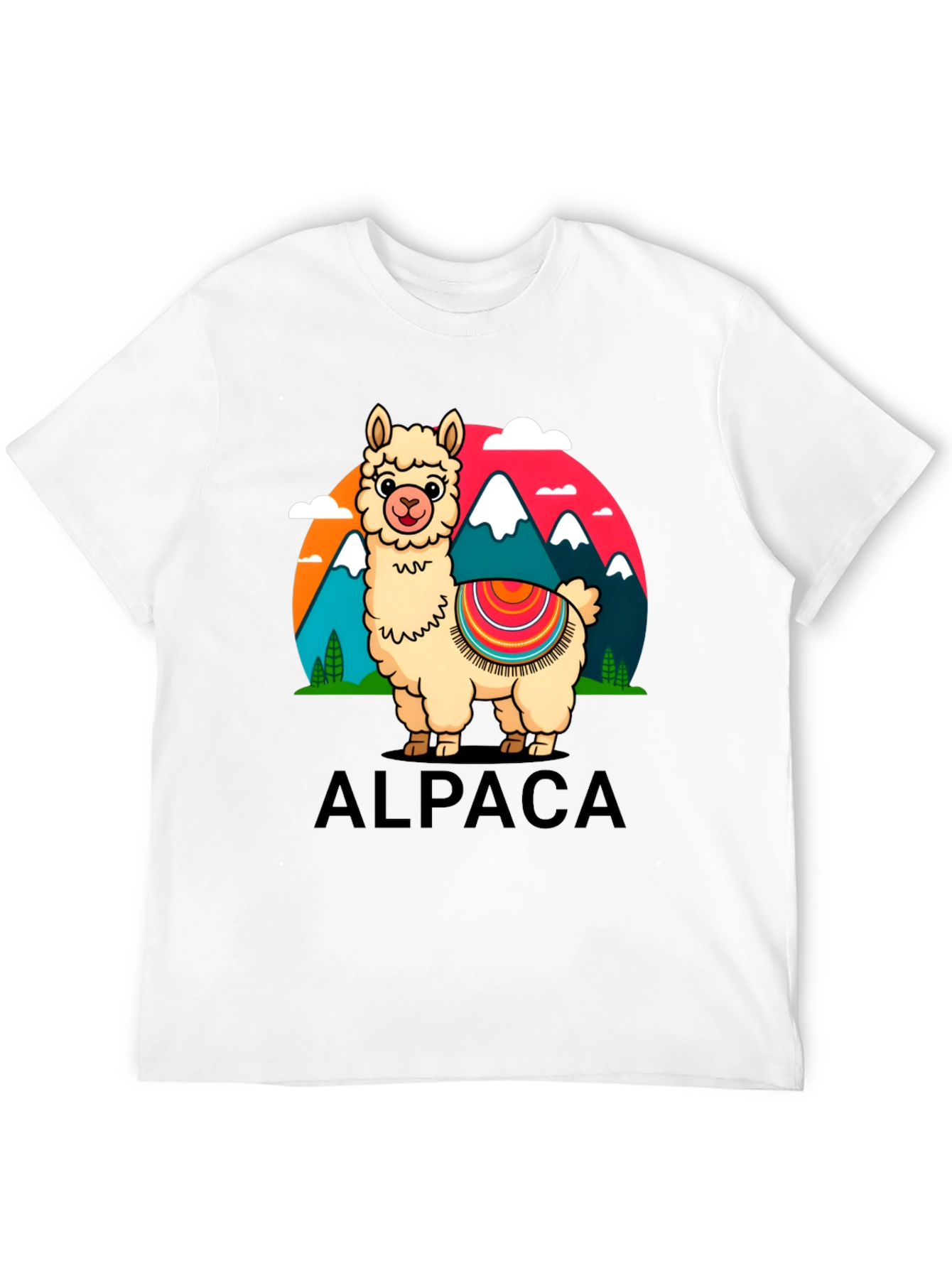 Alpaca Cartoon Graphic Tee - Black Cotton T-Shirt