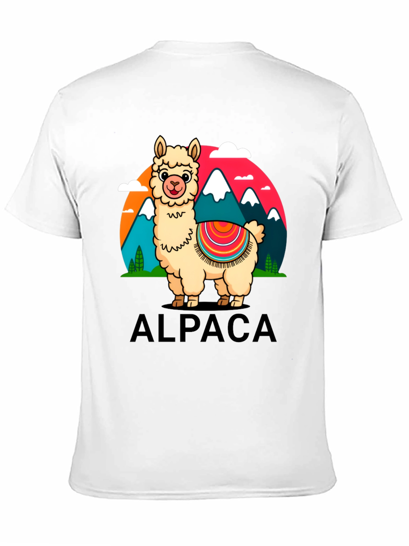 Alpaca Cartoon Graphic Tee - Black Cotton T-Shirt