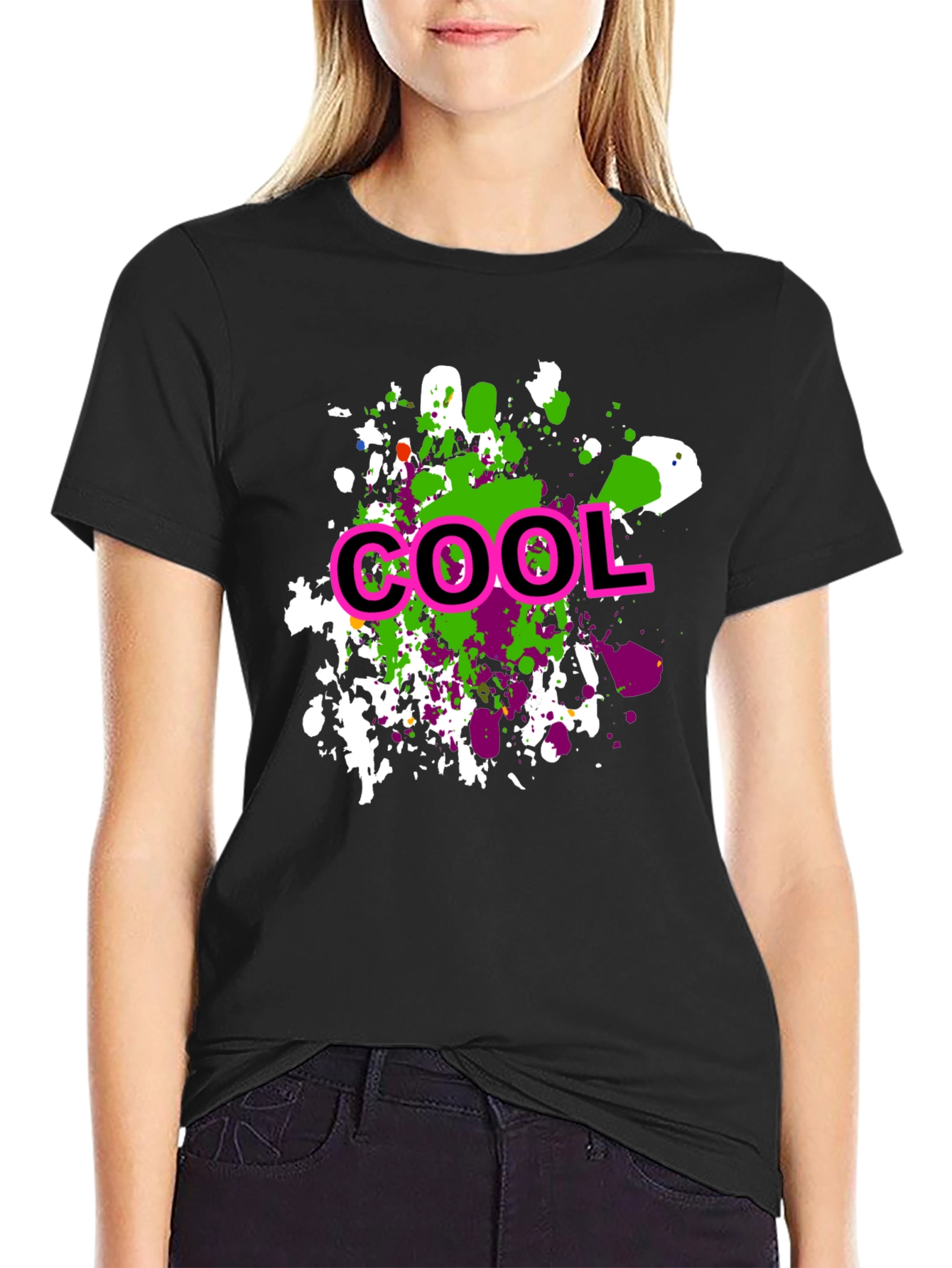 Cool Splatter Print Black T-Shirt
