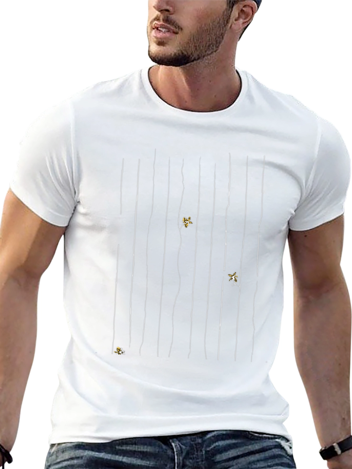 Stylish Black Graphic Tee - Striped Design with Accents