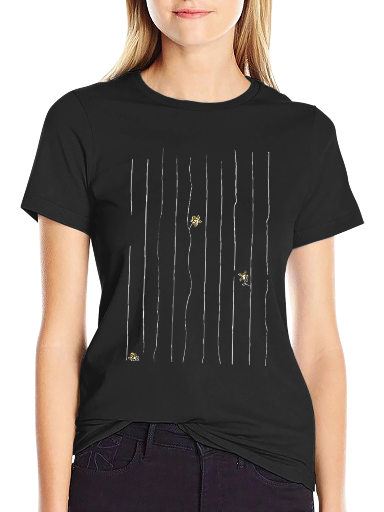 Stylish Black Graphic Tee - Striped Design with Accents