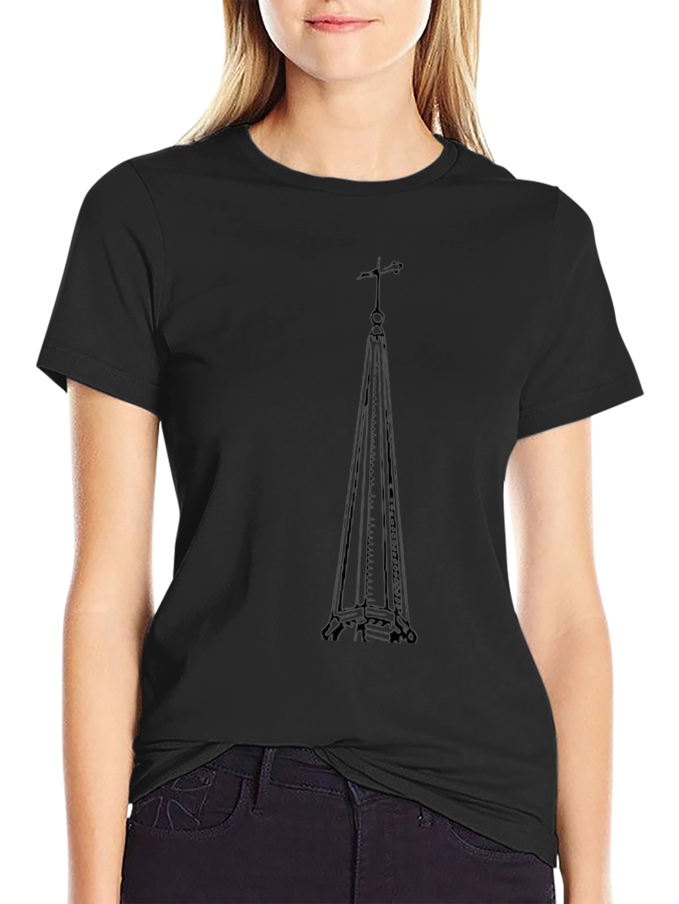Eiffel Tower Silhouette Graphic Tee - Black Cotton Blend