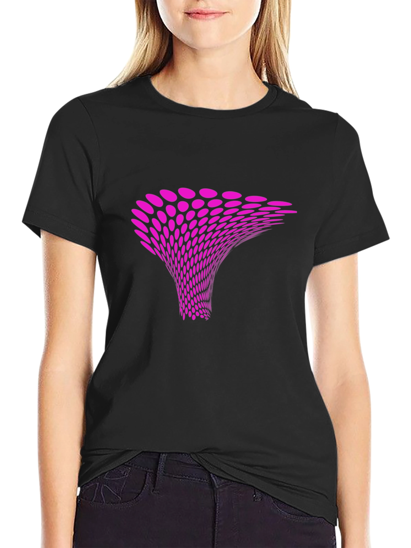 Abstract Pink Vortex Graphic Black T-Shirt