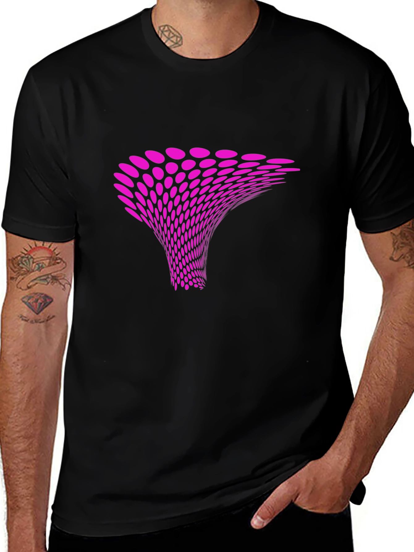 Abstract Pink Vortex Graphic Black T-Shirt