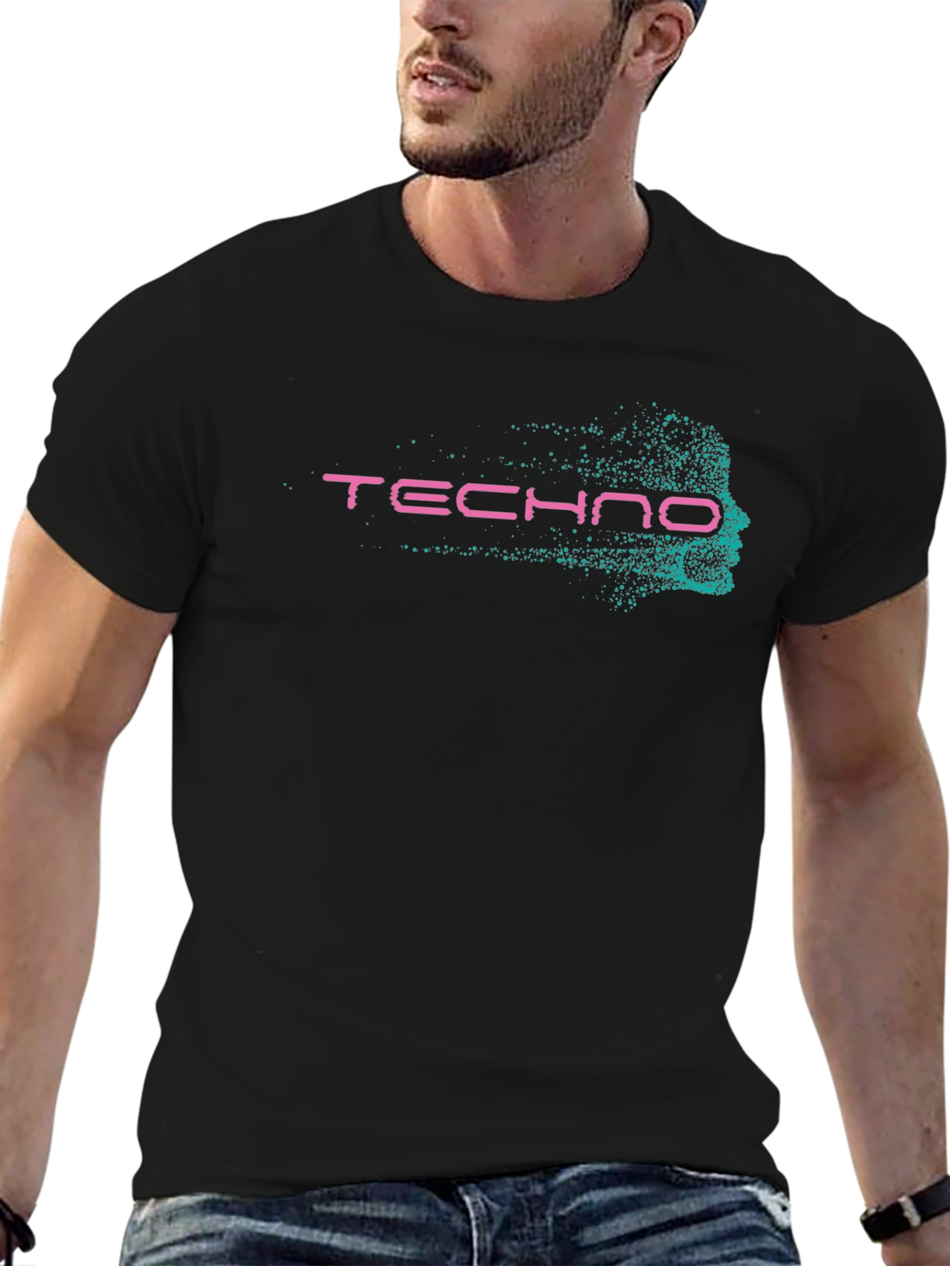 Techno Face Graphic T-Shirt - Black