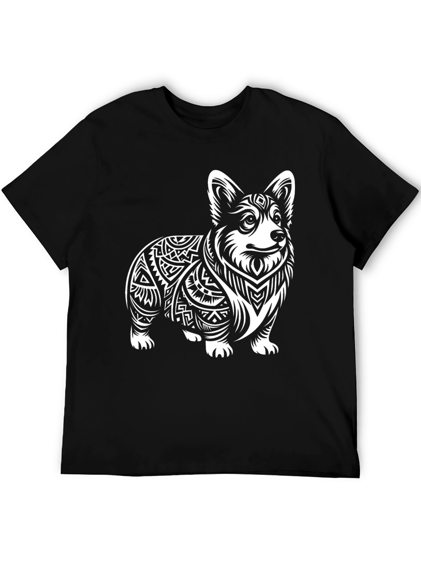 Corgi Tribal Tattoo Style Black T-Shirt