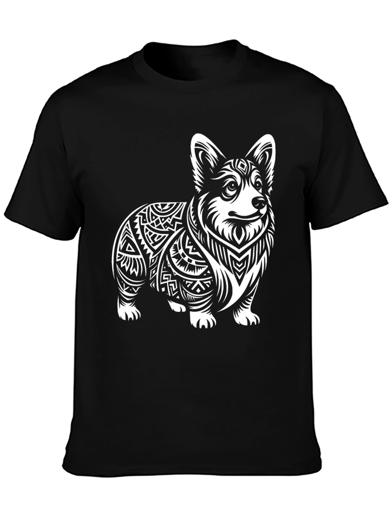 Corgi Tribal Tattoo Style Black T-Shirt