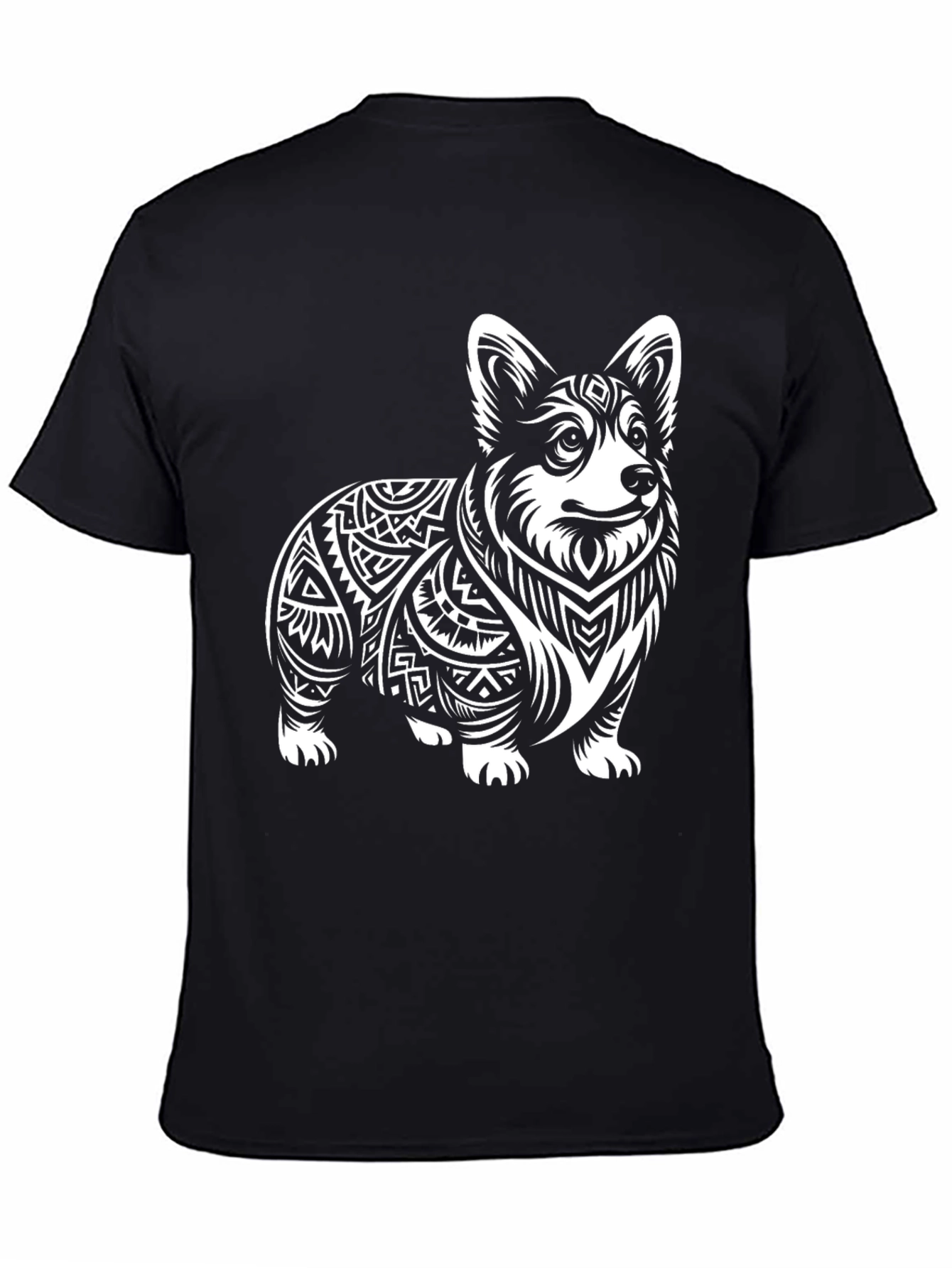 Corgi Tribal Tattoo Style Black T-Shirt