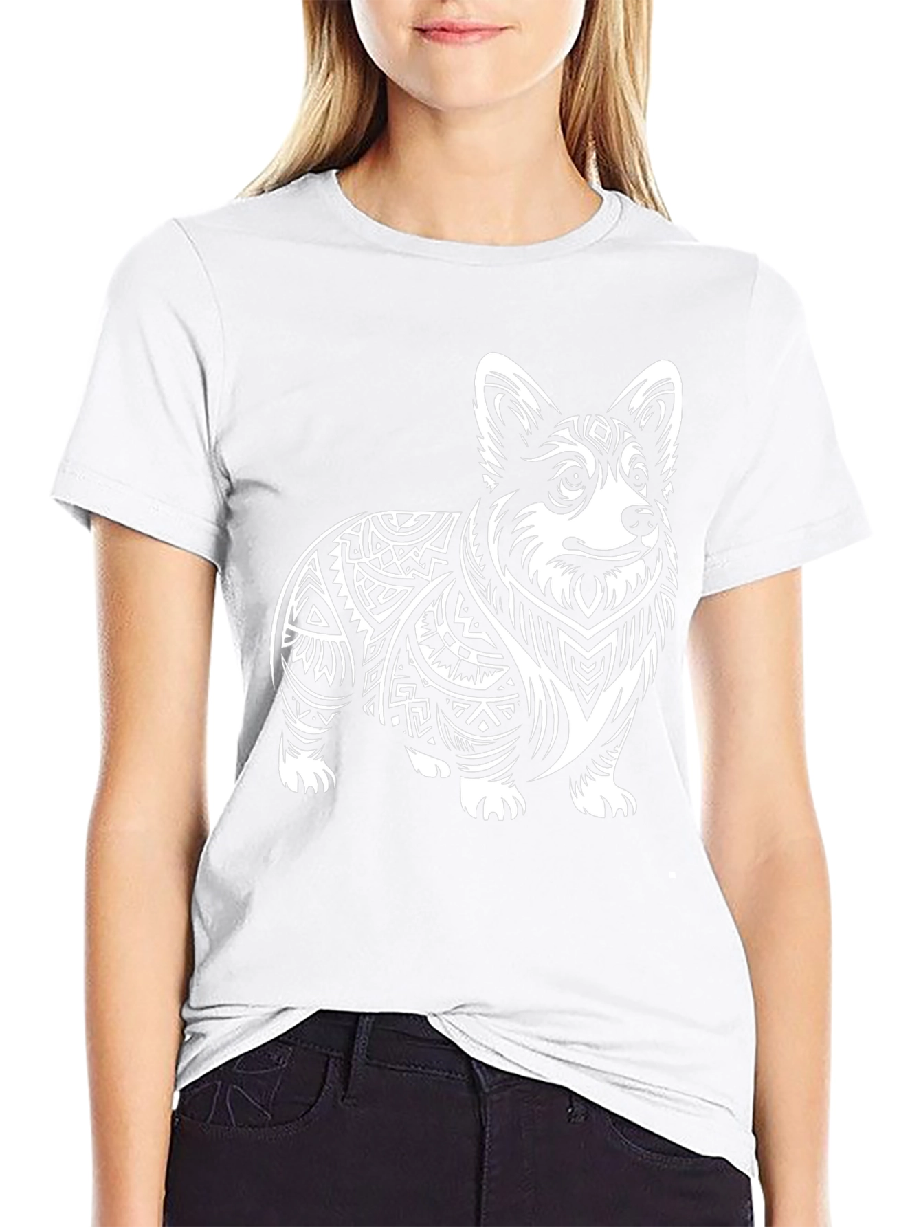 Corgi Tribal Tattoo Style Black T-Shirt