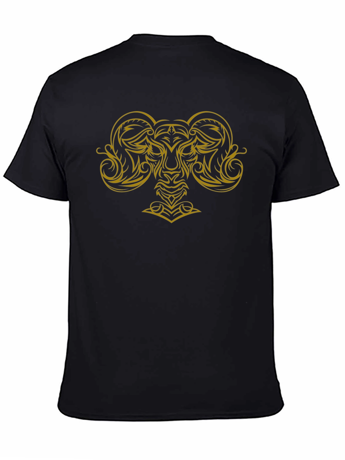 Tribal Ram Graphic Tee - Black Cotton T-Shirt