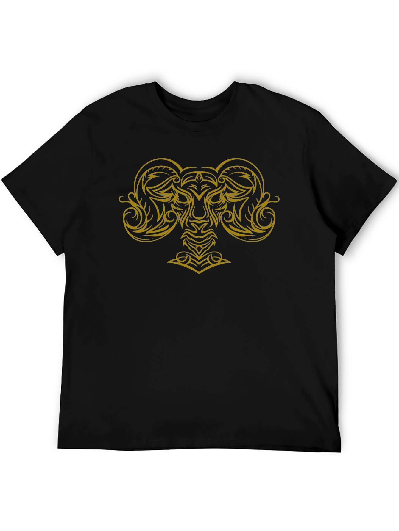 Tribal Ram Graphic Tee - Black Cotton T-Shirt