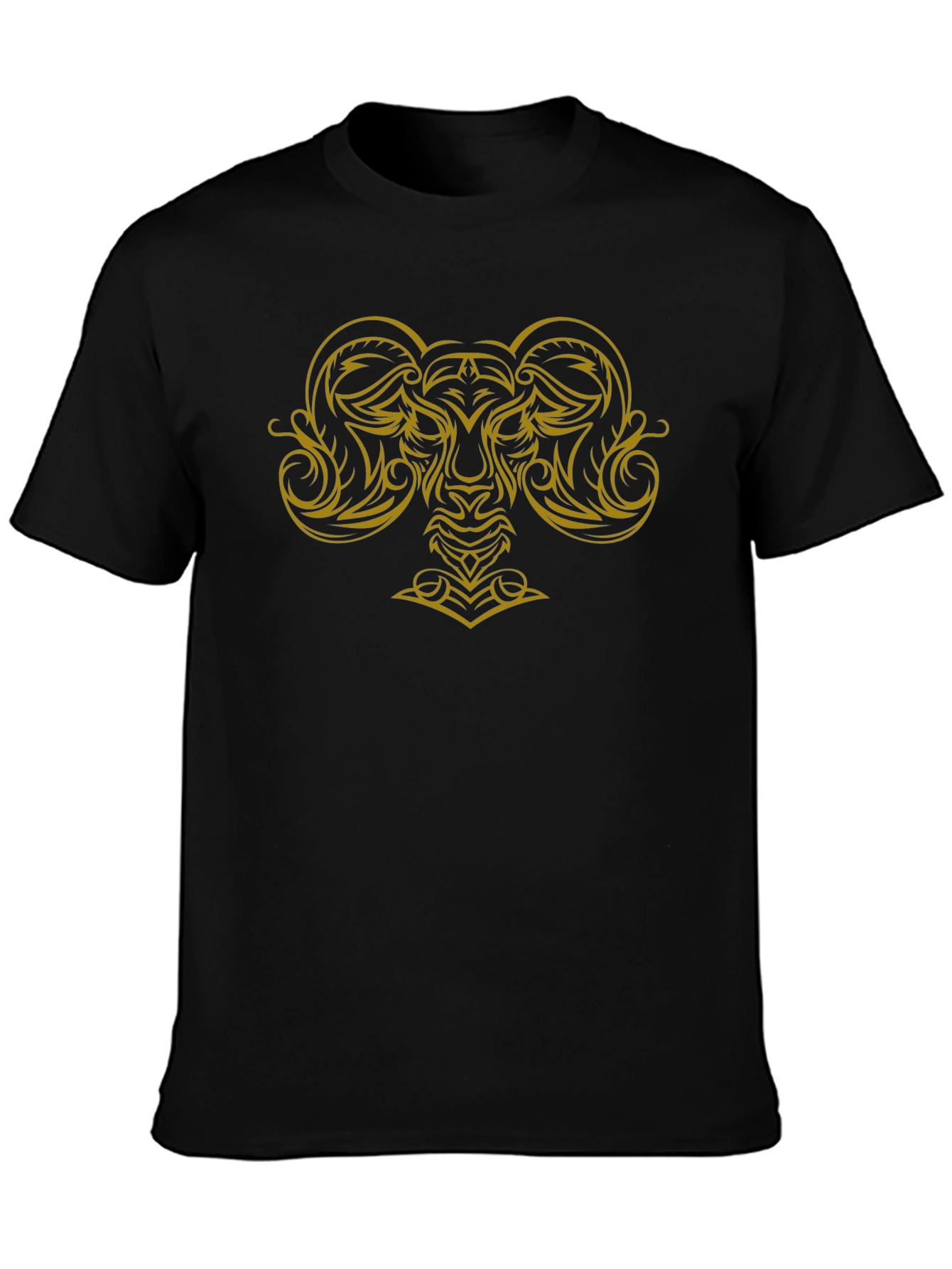 Tribal Ram Graphic Tee - Black Cotton T-Shirt